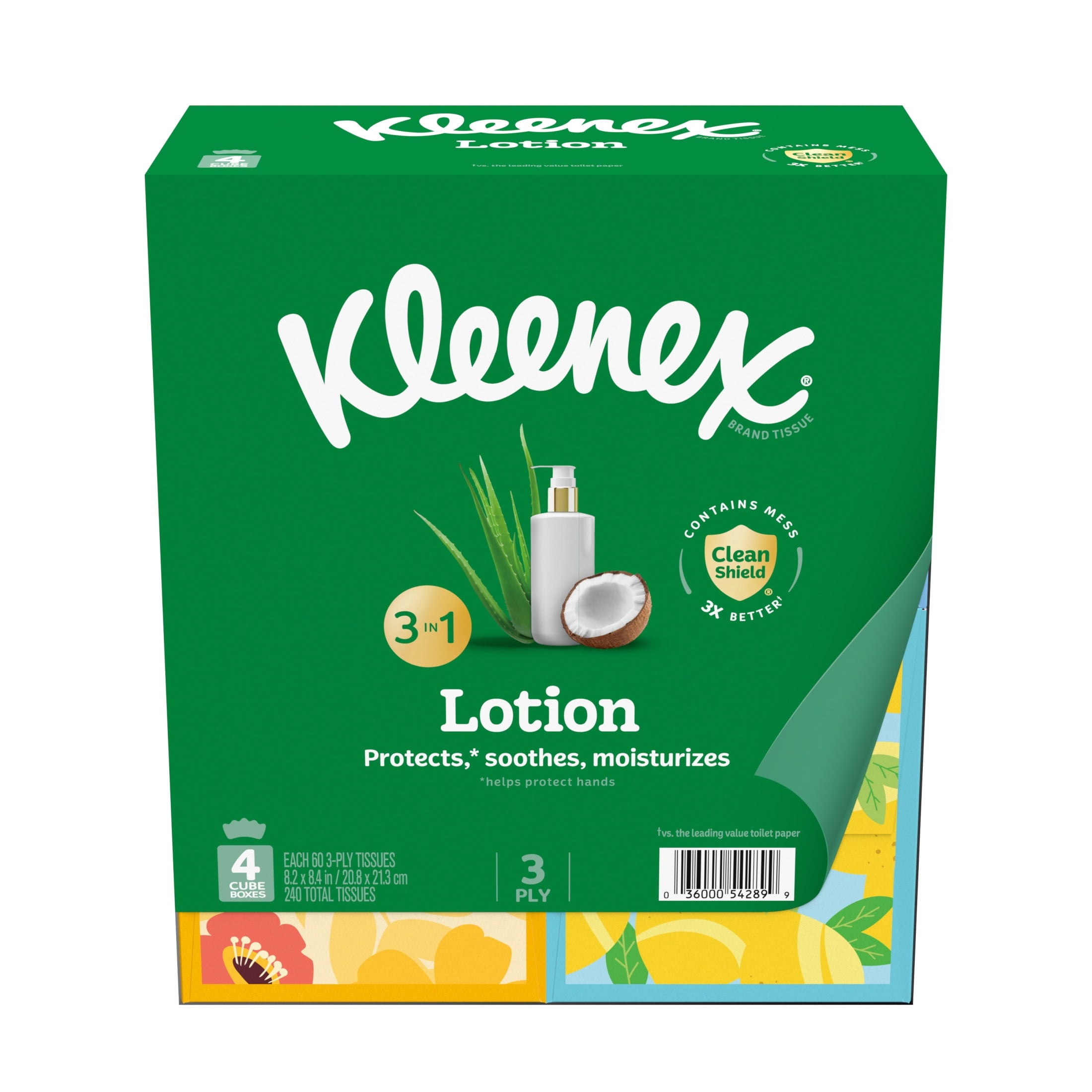 Kleenex Lotion Facial Tissues with Coconut Oil and Aloe - 3-Ply, 4 Pack, 240 Tissues