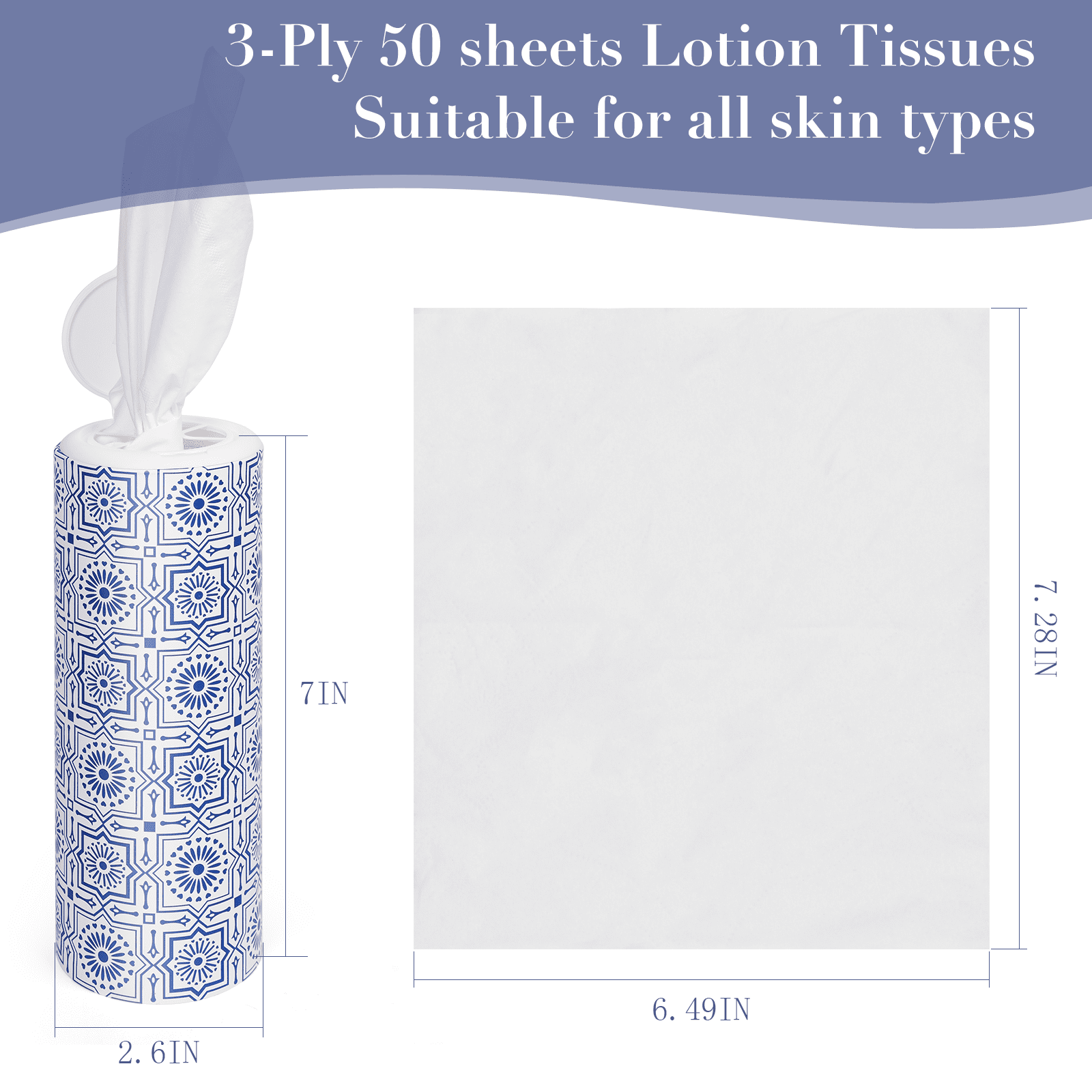 Clover Cylinder Facial Tissues for Car or Small Space，4 Tubes 3-Ply White & Blue Car Tissus for Travel