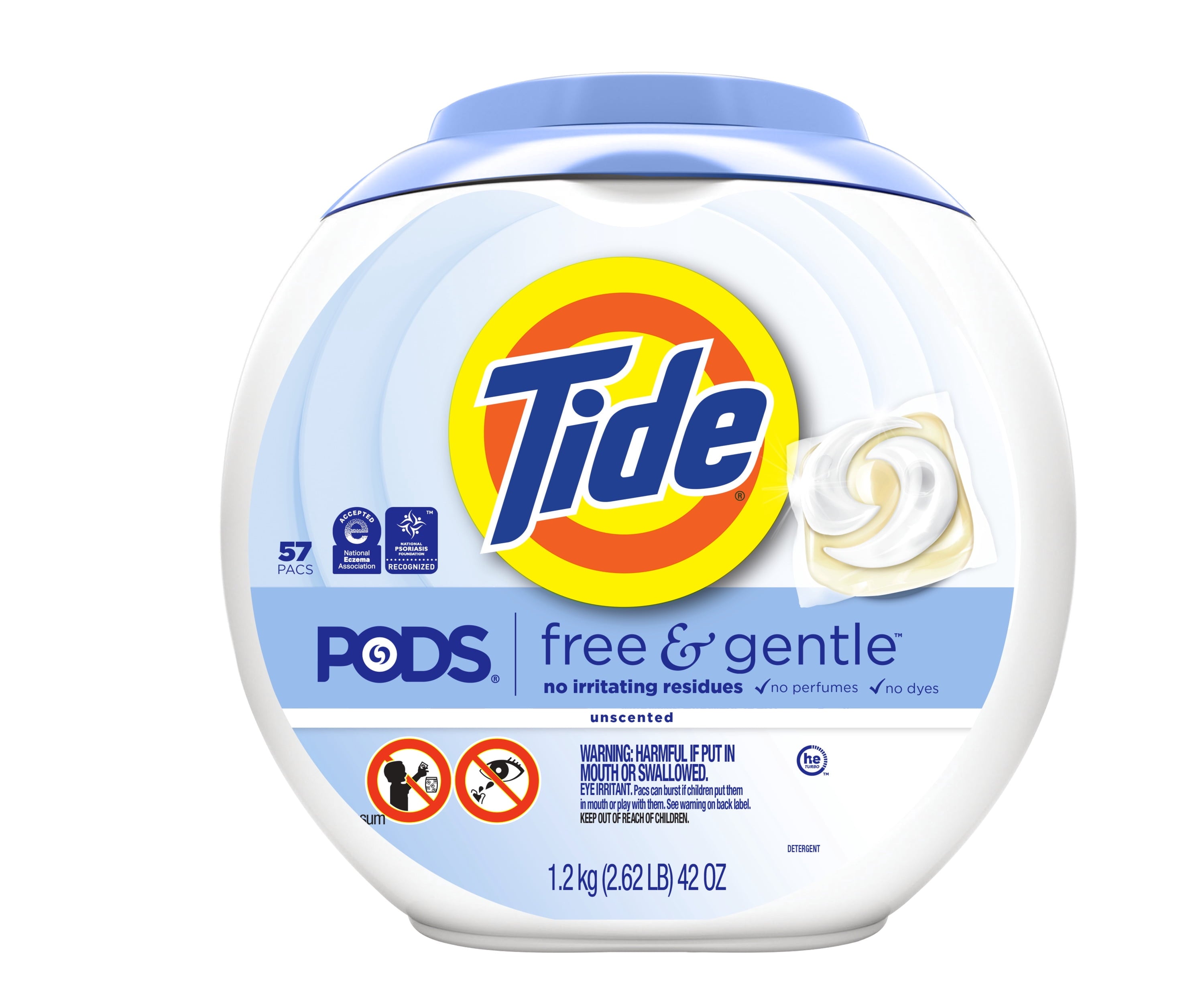Tide PODS Laundry Detergent Soap Pacs - Free and Gentle, Hypoallergenic, Unscented, 57 Count