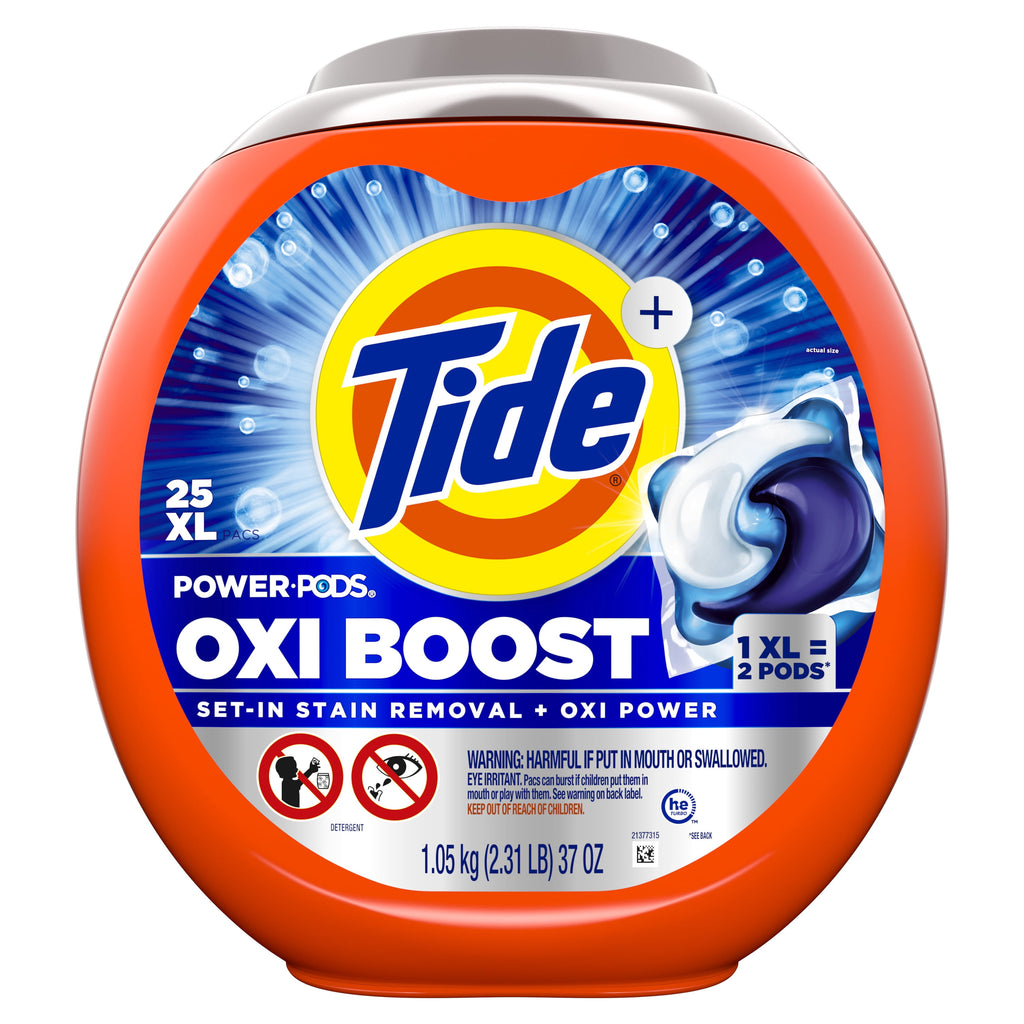 Tide PODS Laundry Detergent Soap Pacs - Oxi Boost Power PODS with Stain Remover and Oxi Power, 25 Count
