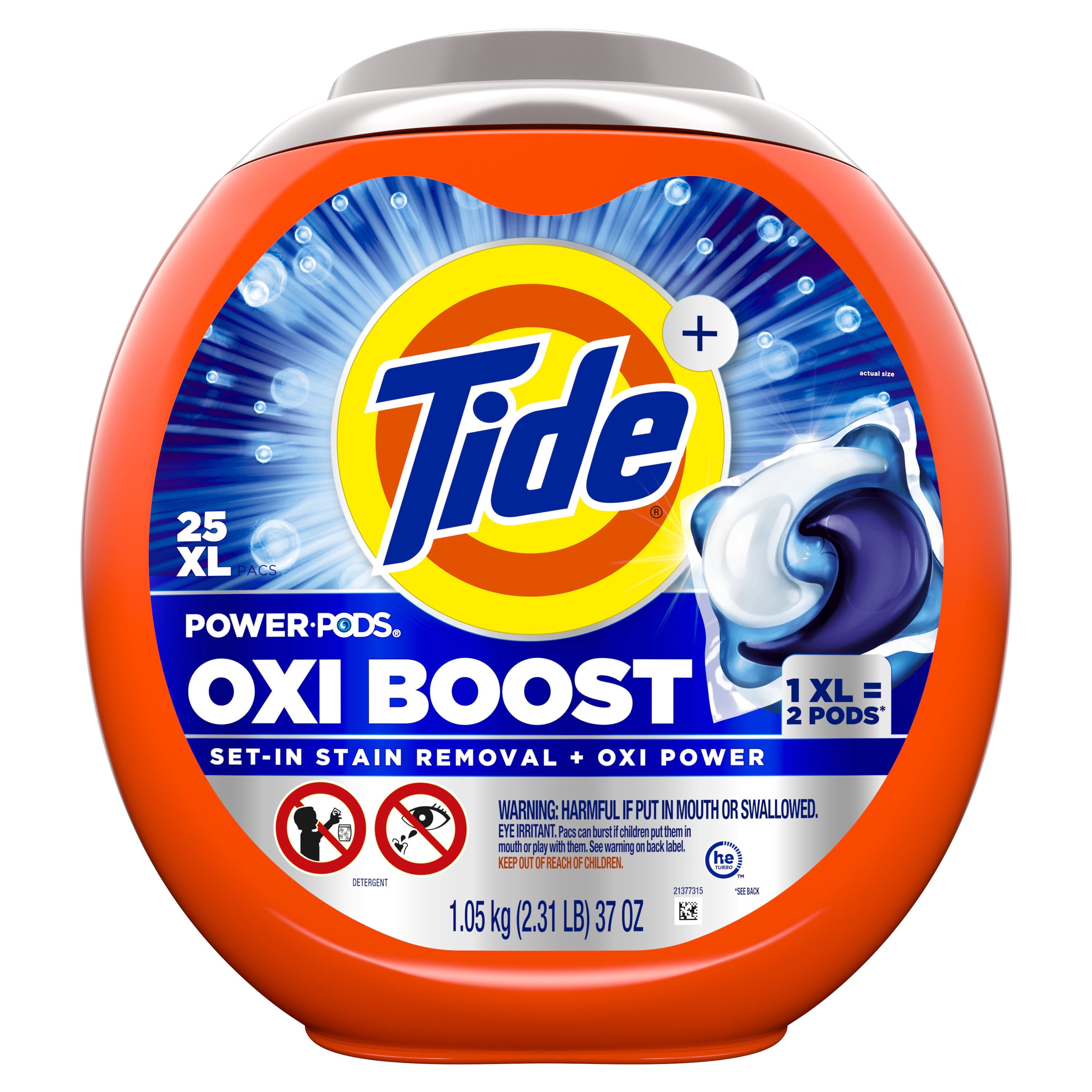 Tide PODS Laundry Detergent Soap Pacs - Oxi Boost Power PODS with Stain Remover and Oxi Power, 25 Count