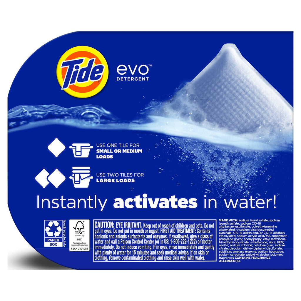 Tide Evo Laundry Detergent Tiles - 100% Concentrated, 6X Cleaning Power, Original Tide Scent, 8 Count