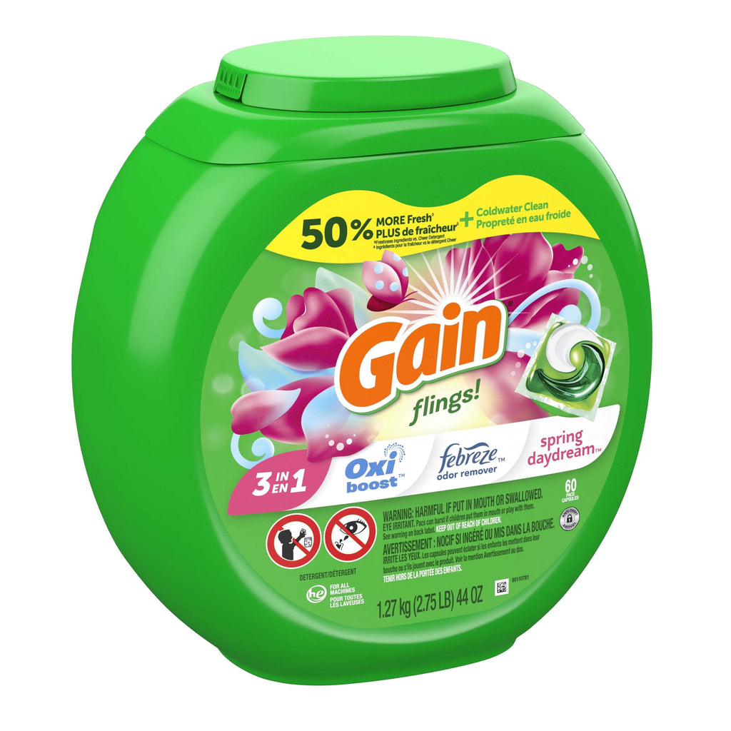 Gain Flings Liquid Laundry Detergent Pacs - Spring Daydream Scent, 60 Count