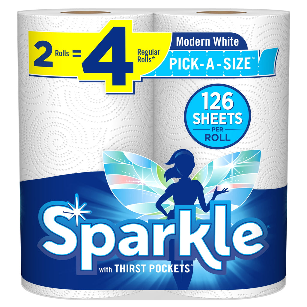 Sparkle Pick-A-Size Paper Towels - White, 2 Double Rolls = 4 Regular Rolls, 126 2-Ply Sheets Per Roll