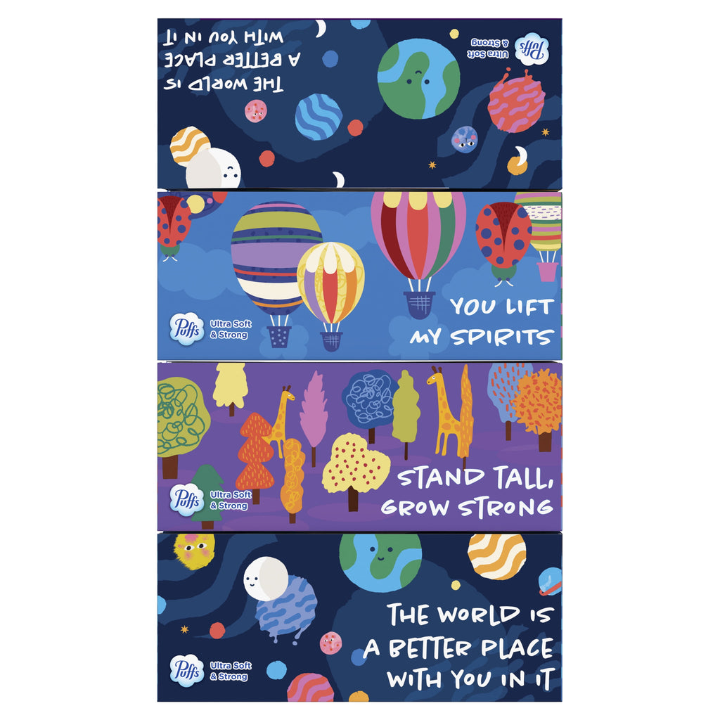Puffs Ultra Soft Facial Tissues - Back-to-School Exclusive, 4 Rectangle Boxes, 124 Facial Tissues Per Box