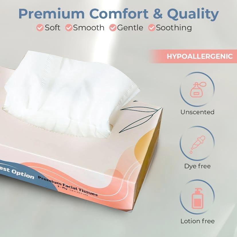 Best Option Soft 2-Ply Facial Tissue - White, 130-Count Box, Gentle and Durable (1, 560 Tissues, Bulk Pack of 12-Boxes)