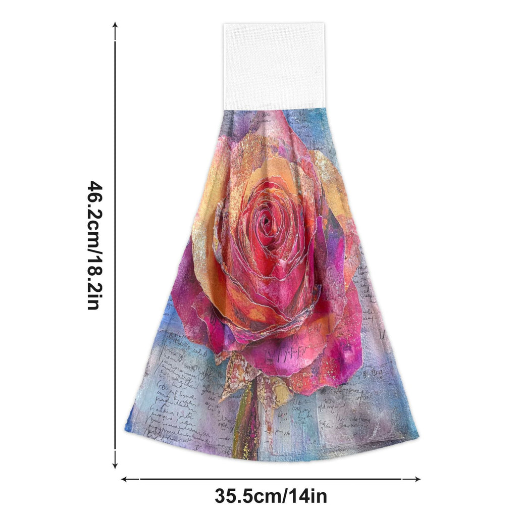 BZSMCE Hanging Hand Towels Fashion Whimsical Rose Pattern 2-Pack - Velcro Style Bathroom Kitchen Towels