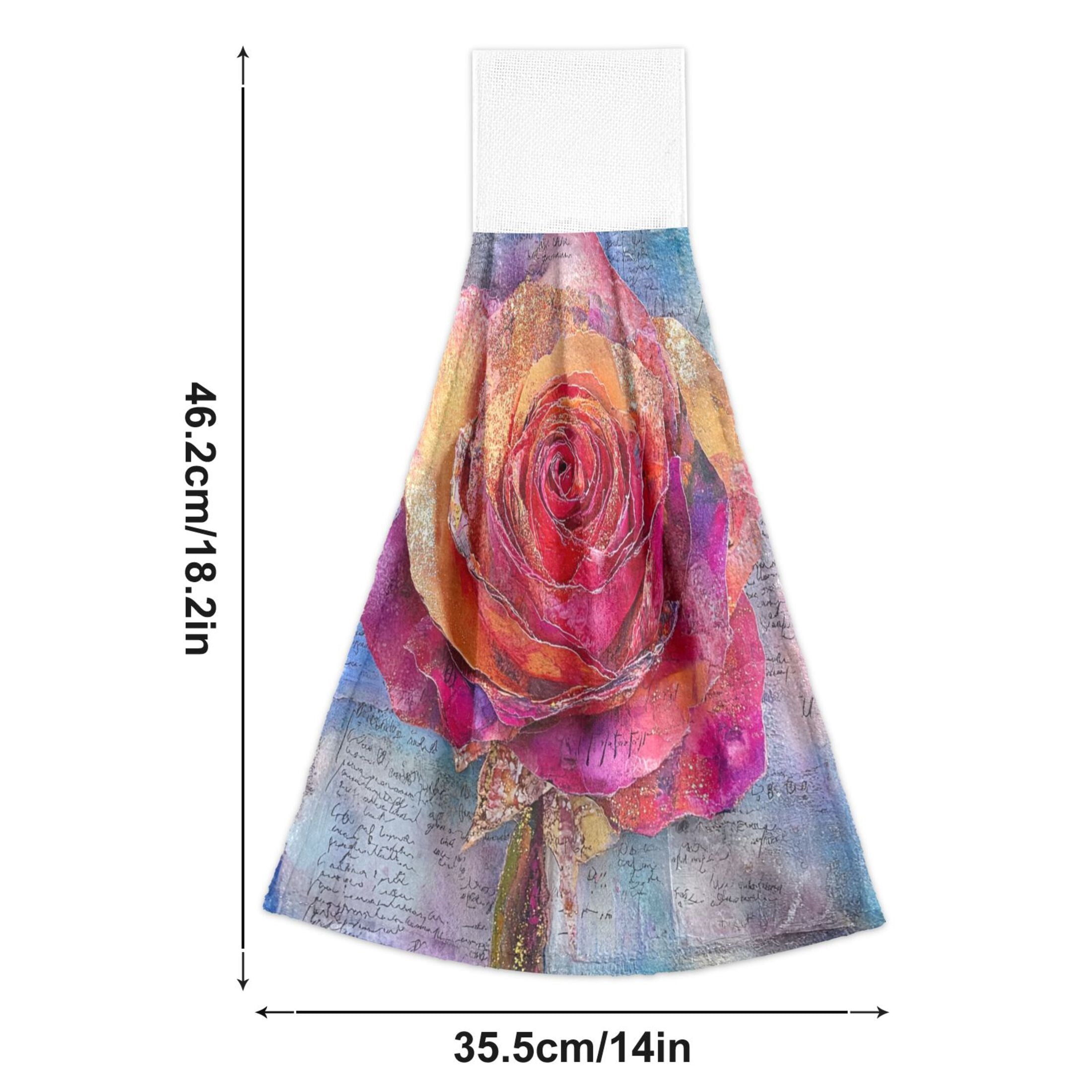 BZSMCE Hanging Hand Towels Fashion Whimsical Rose Pattern 2-Pack - Velcro Style Bathroom Kitchen Towels