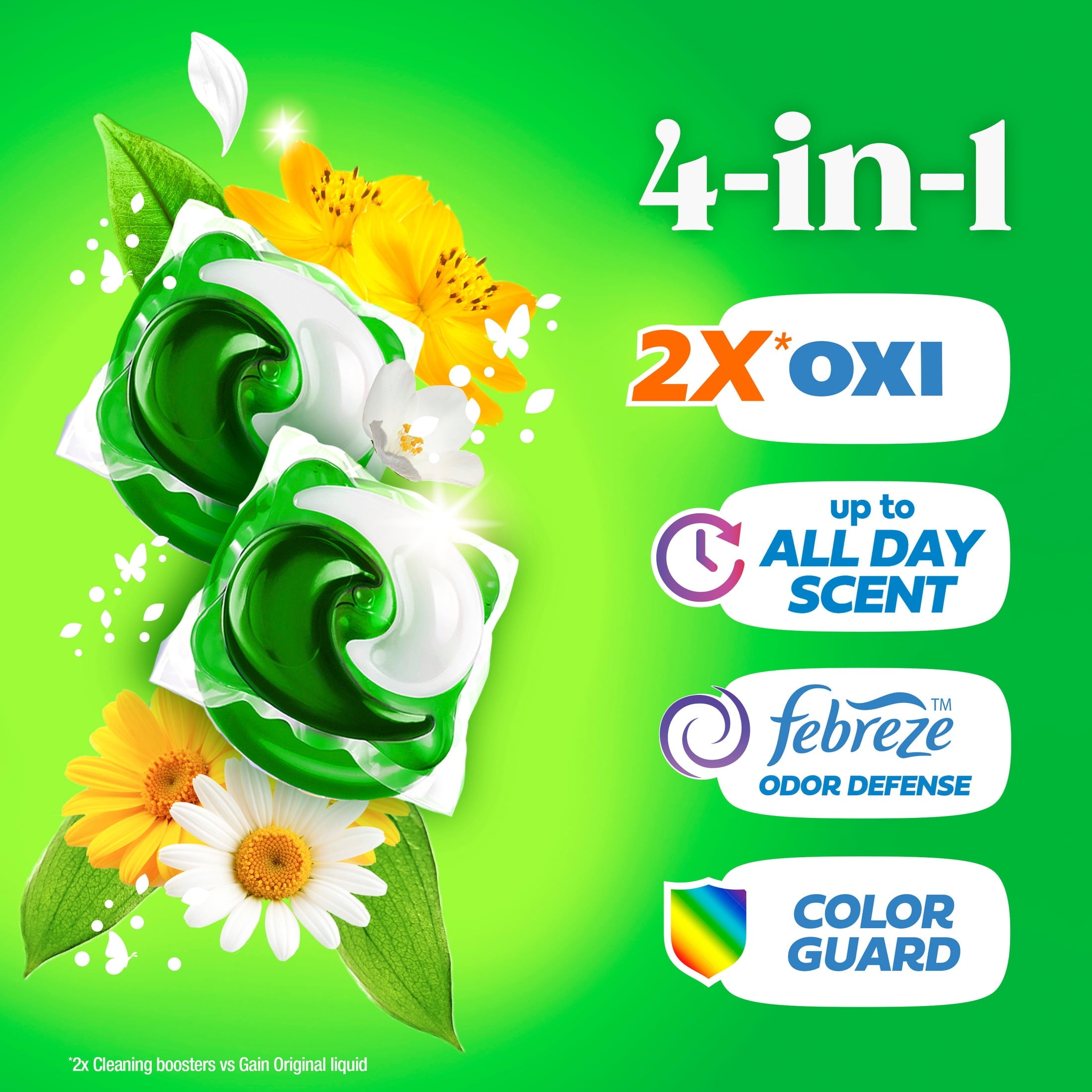 Gain Flings Laundry Detergent Soap Pacs - 4-in-1 Oxi Boost and Febreze, Original Scent, 31 Count