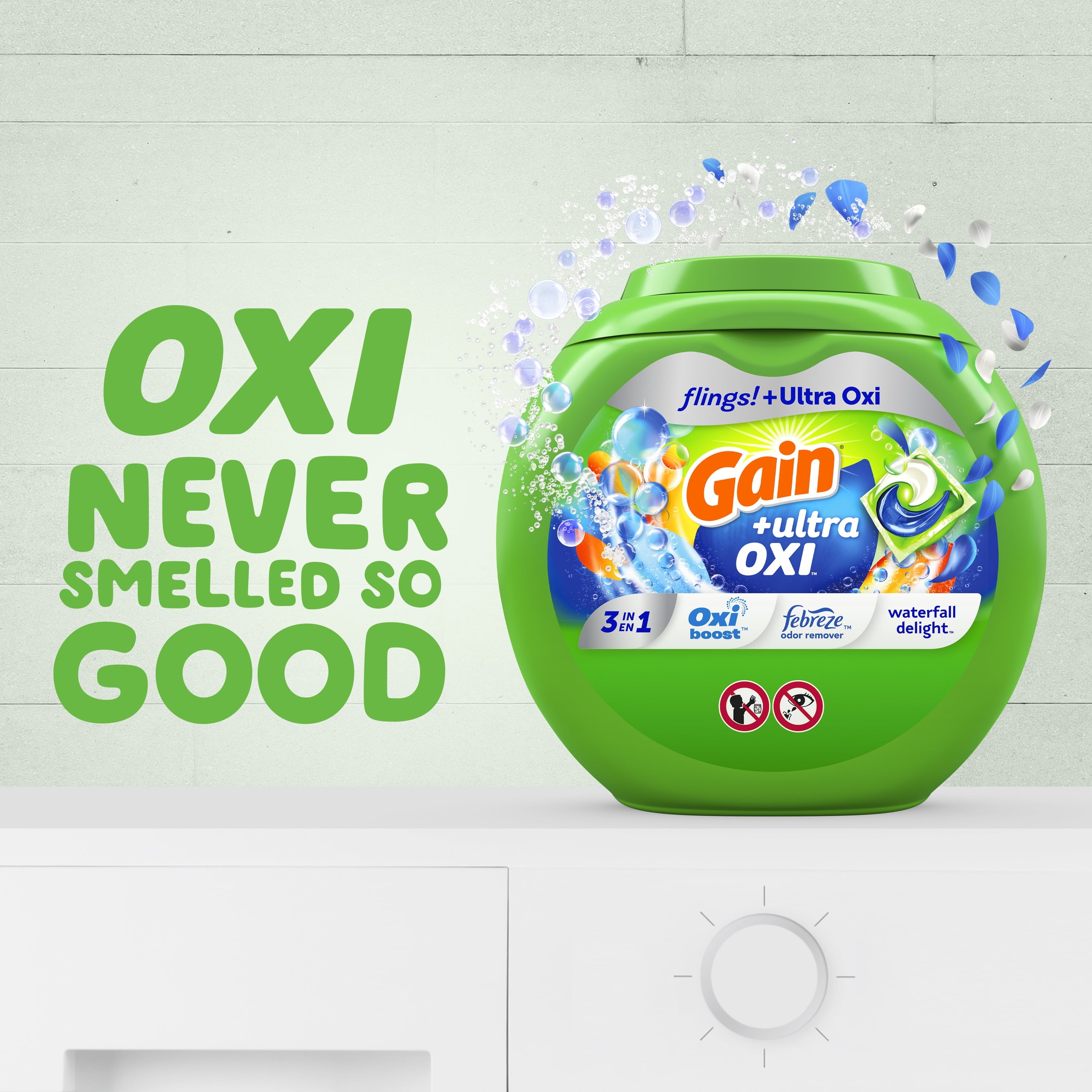 Gain Flings Ultra Oxi Laundry Detergent Pacs - Waterfall Delight Scent, 112 Count