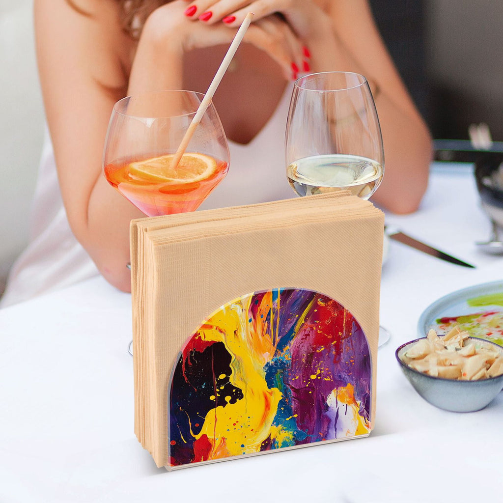 Standing Dining Table Napkin Holder - Napkin Holder for Table Kitchen Acrylic Paper Tissue Organization, Flames and Sparks Painting