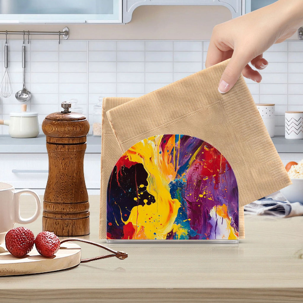 Standing Dining Table Napkin Holder - Napkin Holder for Table Kitchen Acrylic Paper Tissue Organization, Flames and Sparks Painting