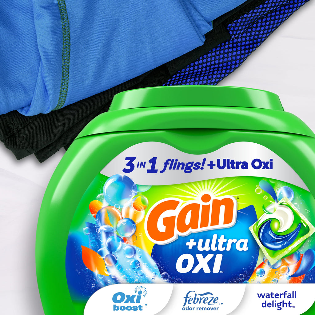 Gain Flings Ultra Oxi Laundry Detergent Pacs - Waterfall Delight Scent, 112 Count