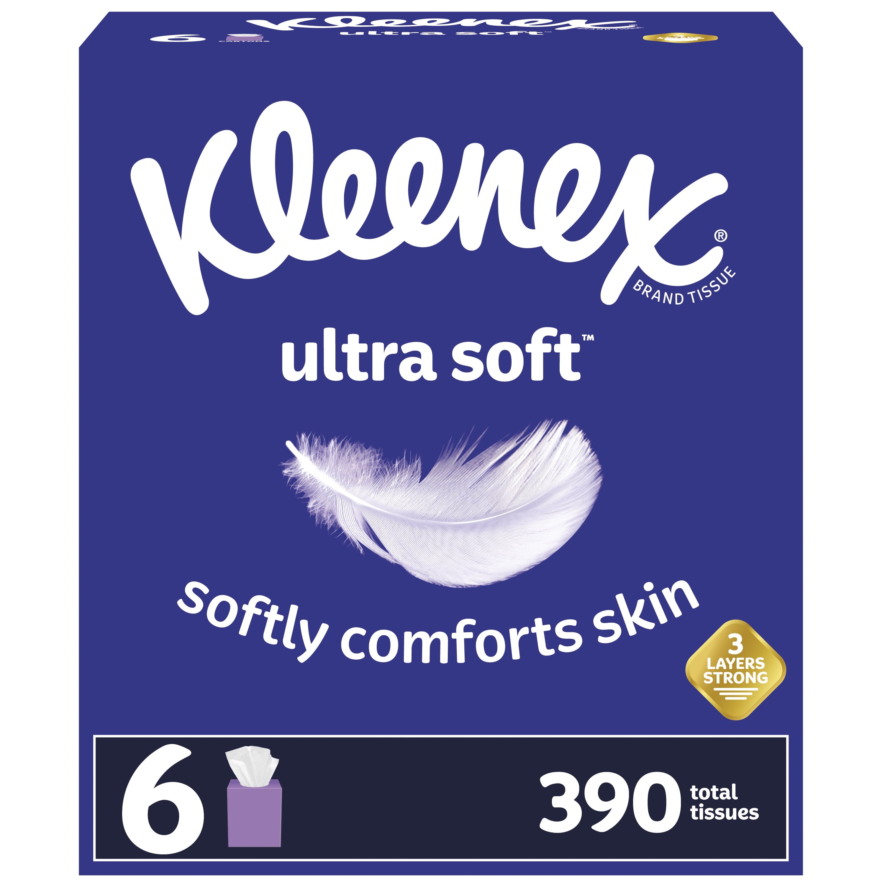 Kleenex Ultra Soft Facial Tissues - 6 Cube Boxes (390 Total Tissues)