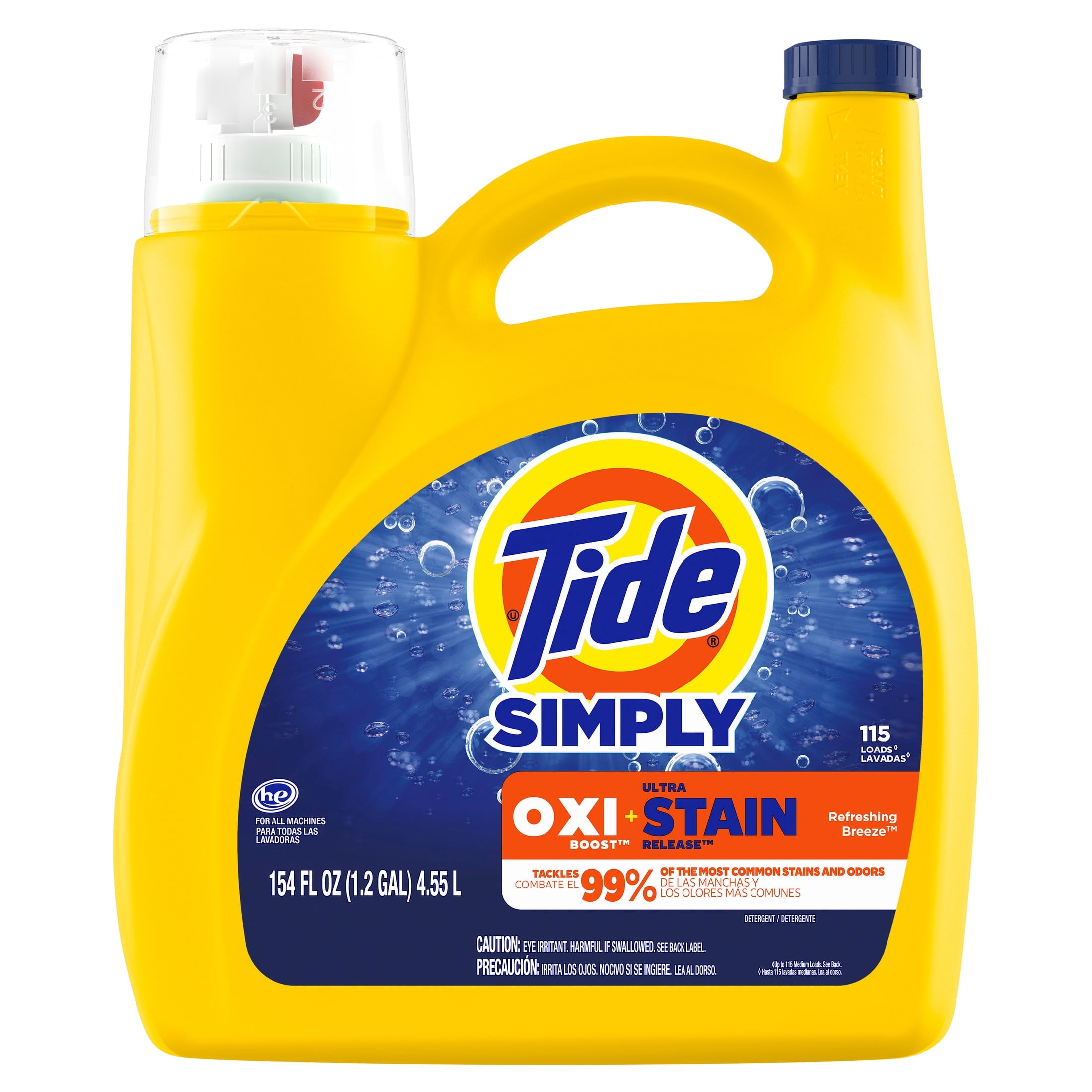 Tide Simply Laundry Detergent Liquid - Oxi Boost + Ultra Stain Release, Refreshing Breeze Scent, 154 fl oz, 115 Loads