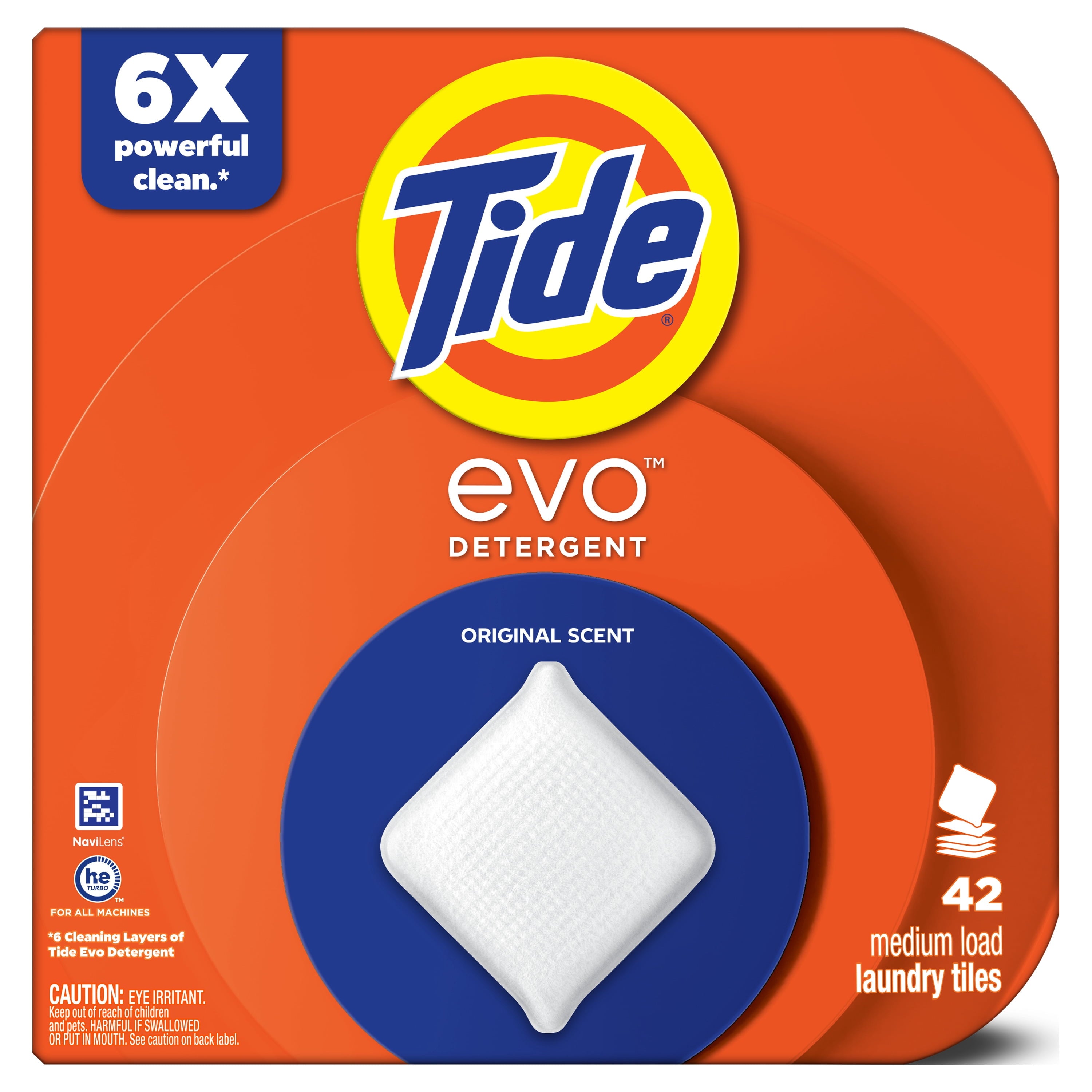 Tide Evo Laundry Detergent Tiles - 100% Concentrated, 6X Cleaning Power, Original Tide Scent, 42 Count
