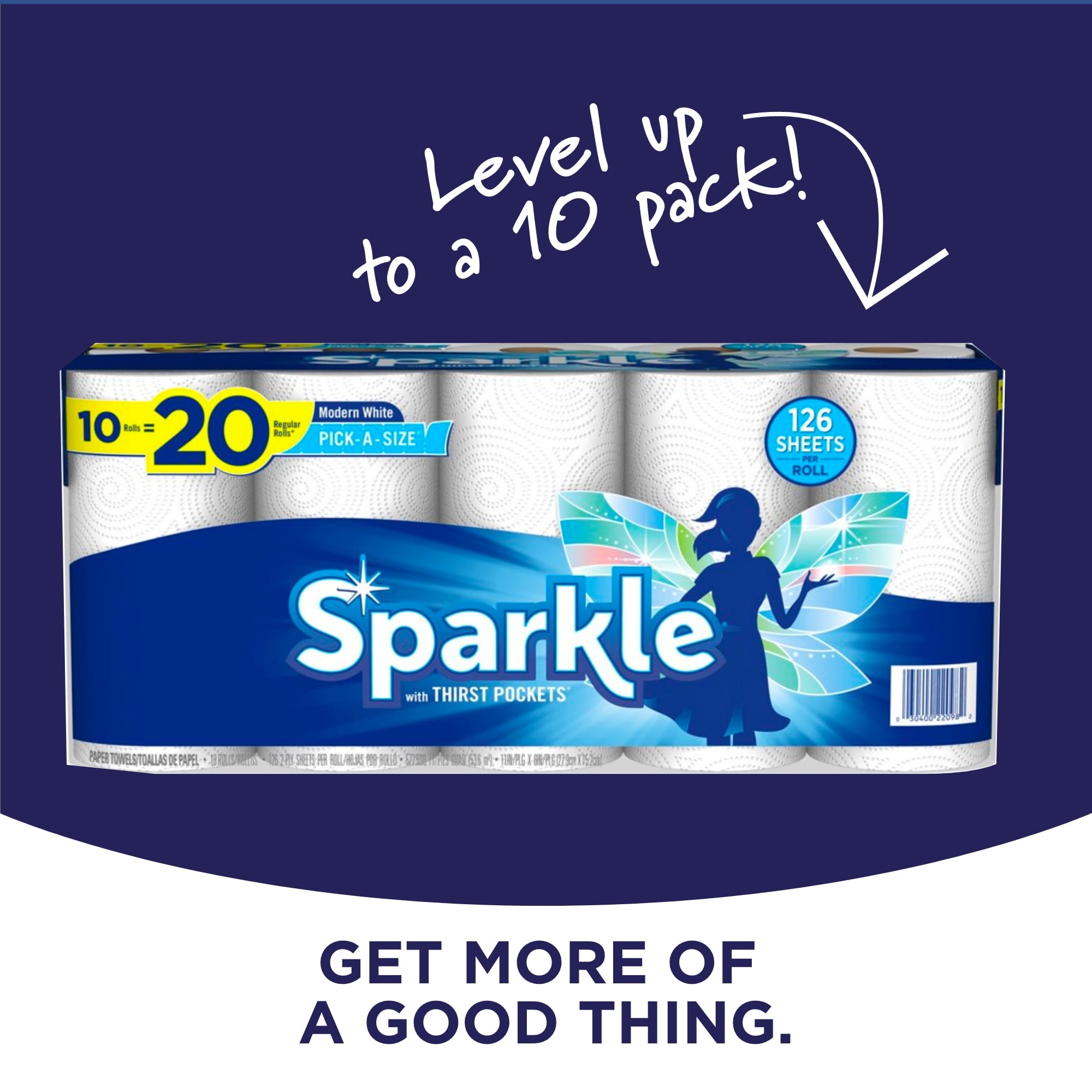 Sparkle Pick-A-Size Paper Towels - White, 6 Double Rolls = 12 Regular Rolls, 126 2-Ply Sheets Per Roll