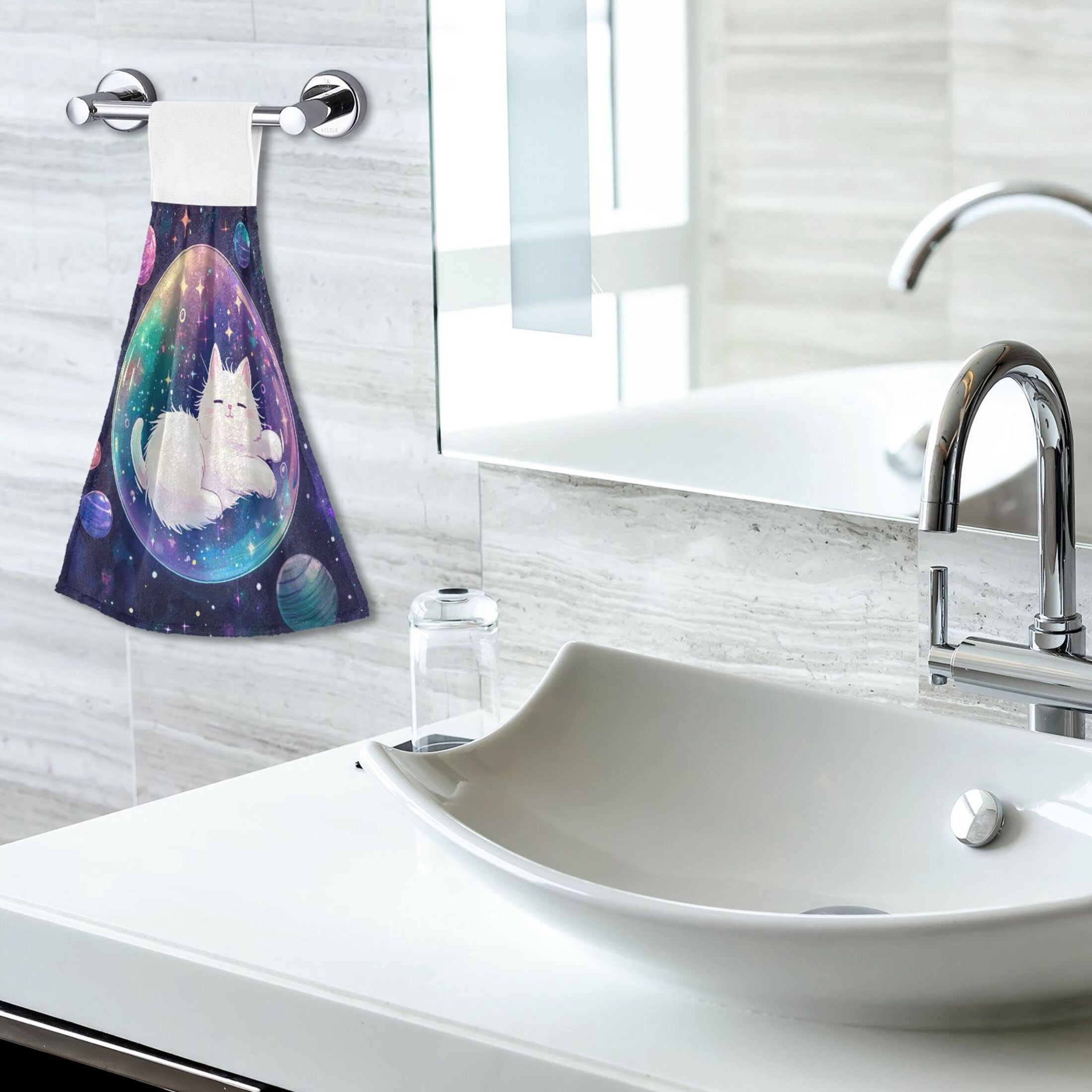 BZSMCE Hanging Hand Towels Fashion Starlit Dreams Pattern 2-Pack - Velcro Style Bathroom Kitchen Towels