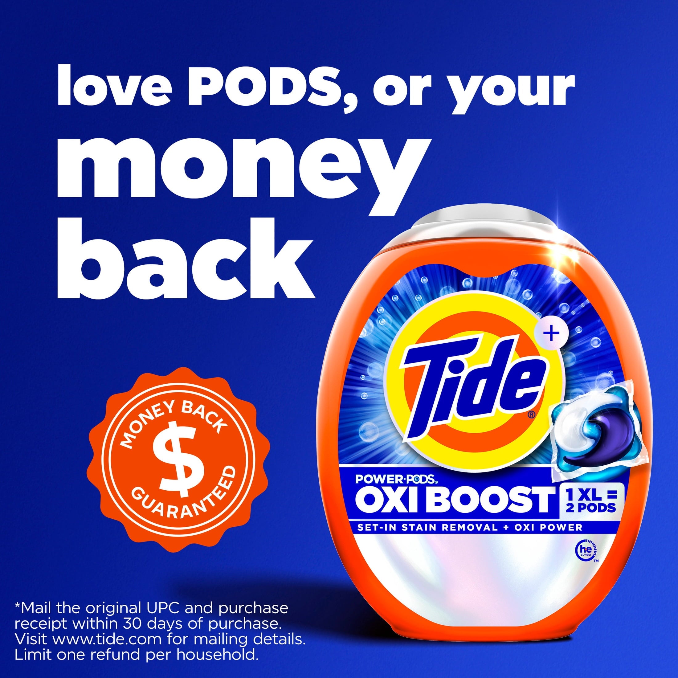 Tide Oxi Boost Power PODS Laundry Detergent Pacs - 9 Count, Set-In Stain Removal + Oxi Power, laundry soap detergent pacs