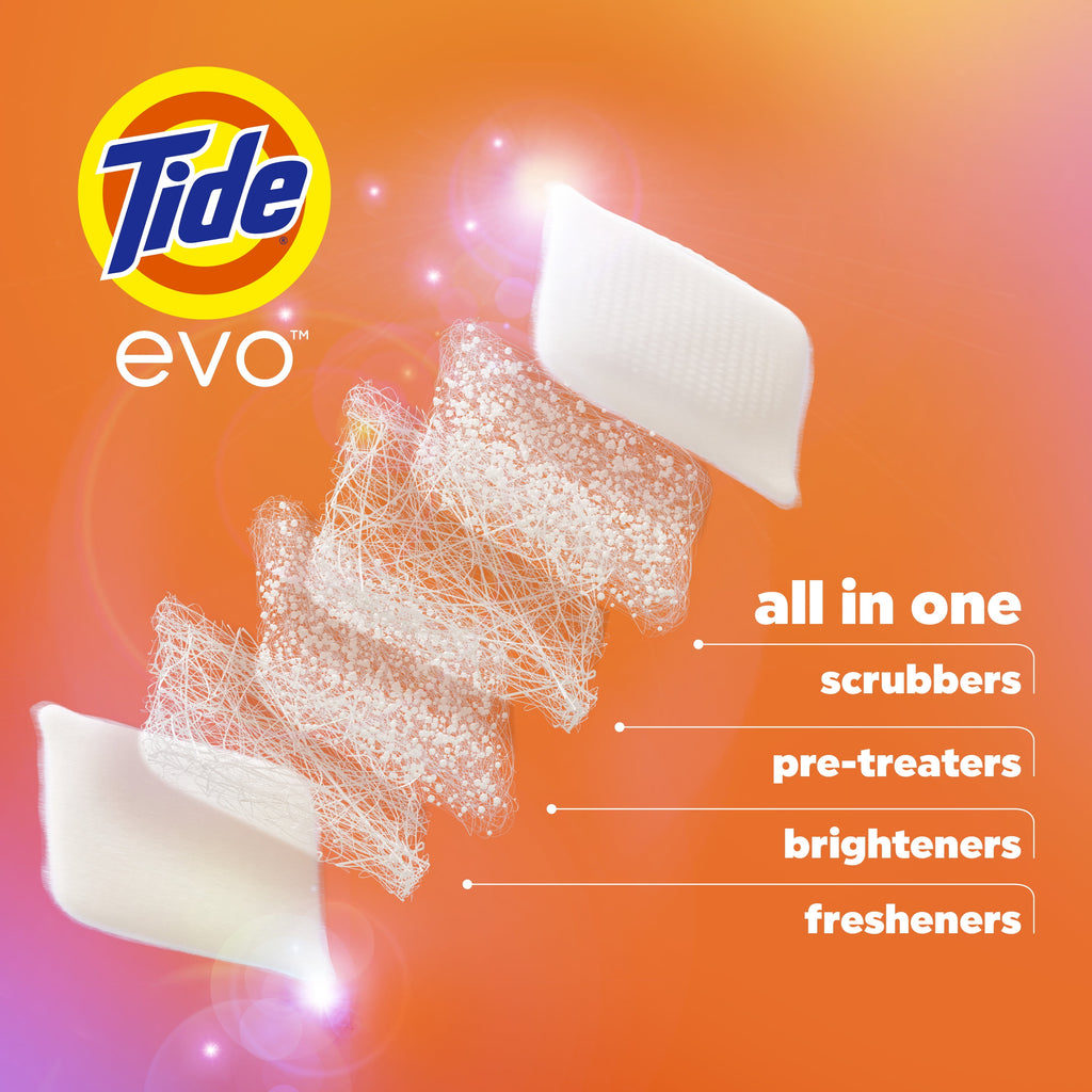 Tide Evo Laundry Detergent Tiles - 100% Concentrated, 6X Cleaning Power, Spring Blast Scent, 42 Count