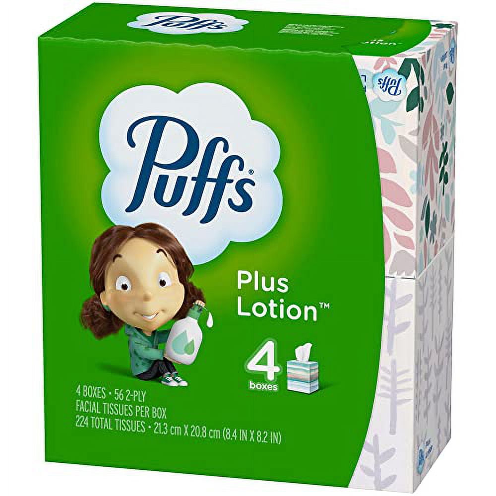 Puffs Plus Lotion Facial Tissues - Cube, 4 Boxes (56 Count Each)