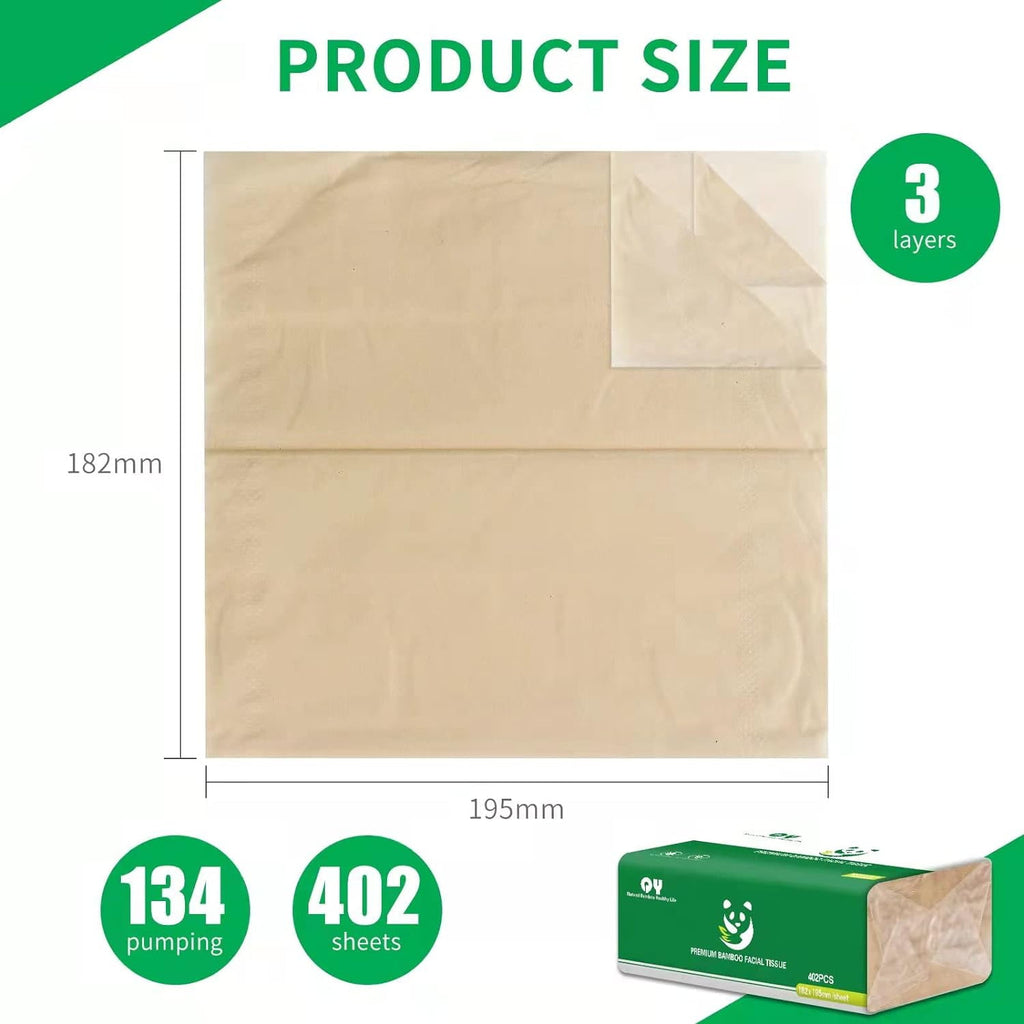 QingYa Bamboo Facial Tissue - 3 Ply Soft Unbleached Facial Paper, 12 Packs, 134 Tissues per Pack