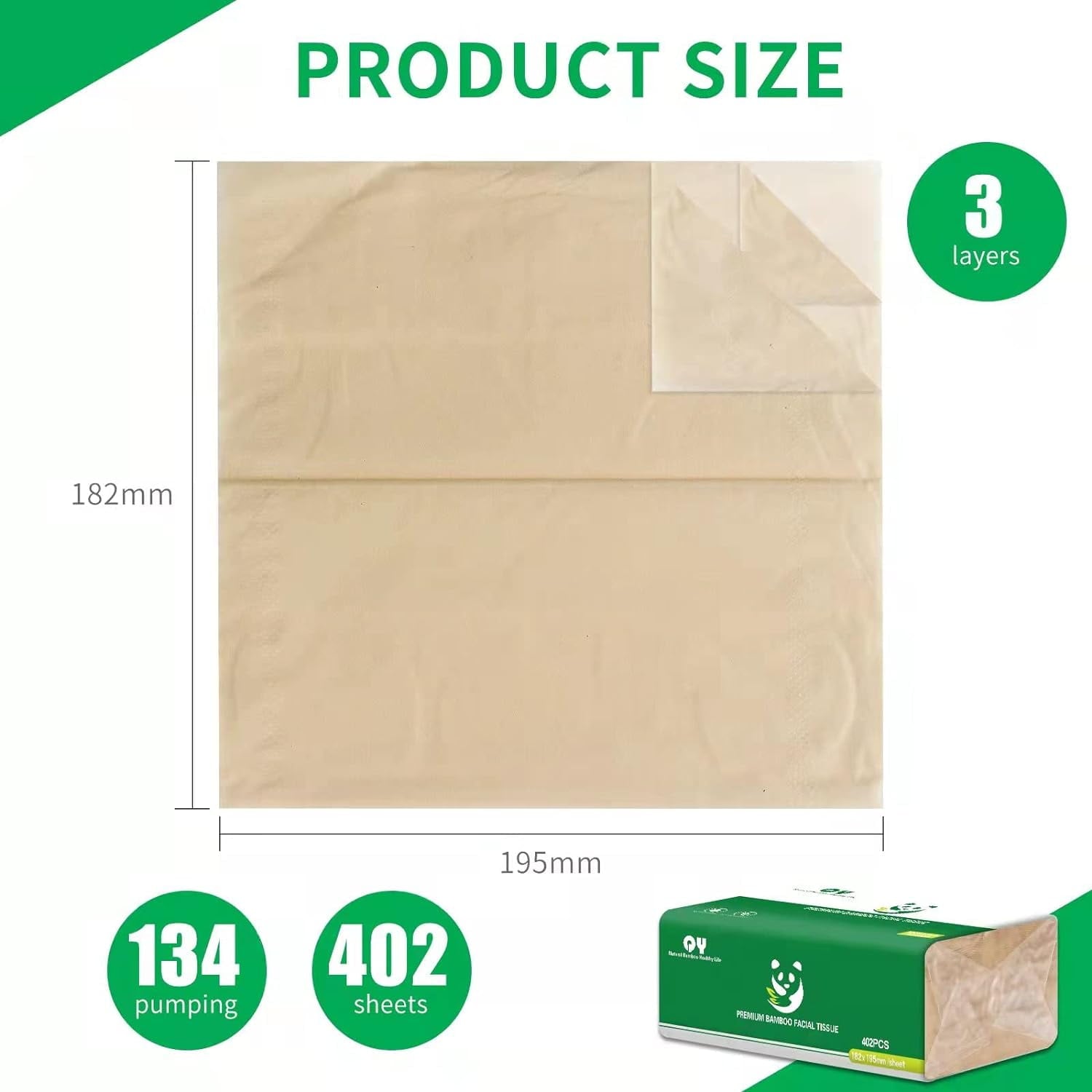 QingYa Bamboo Facial Tissue - 3 Ply Soft Unbleached Facial Paper, 12 Packs, 134 Tissues per Pack