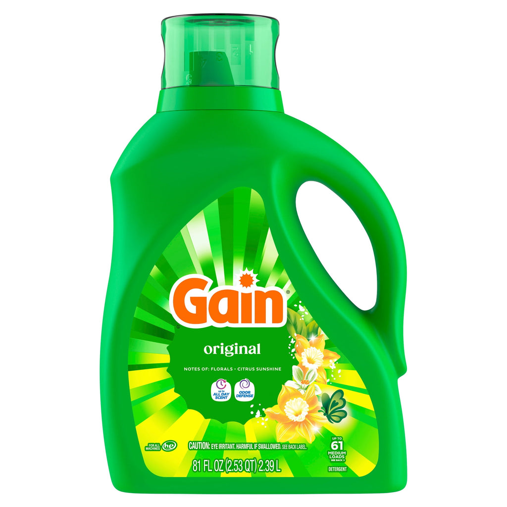 Gain Laundry Detergent Liquid - Now with Odor Defense, Original Scent, 81 fl oz, 61 Loads - 2-Pack