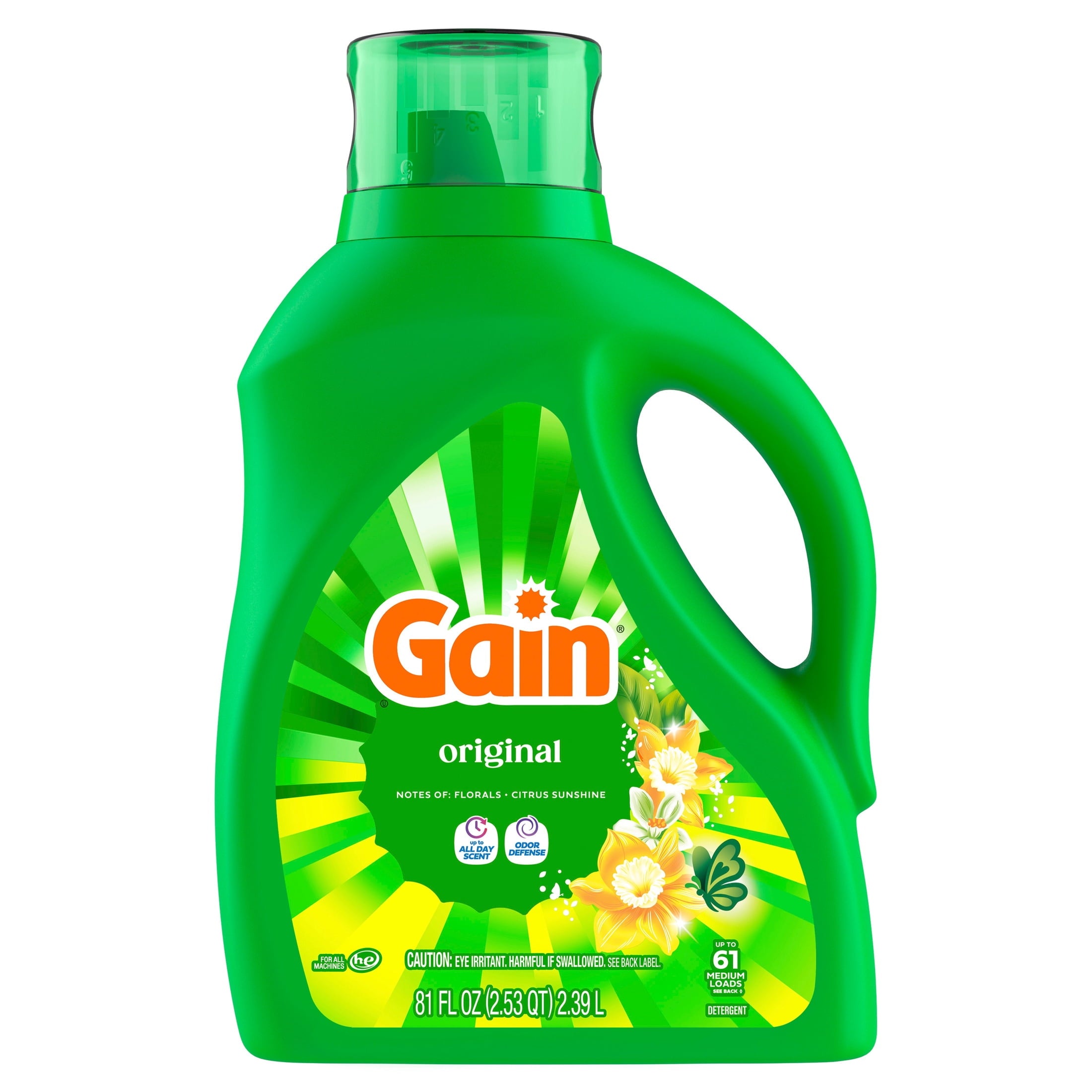 Gain Laundry Detergent Liquid - Now with Odor Defense, Original Scent, 81 fl oz, 61 Loads - 2-Pack