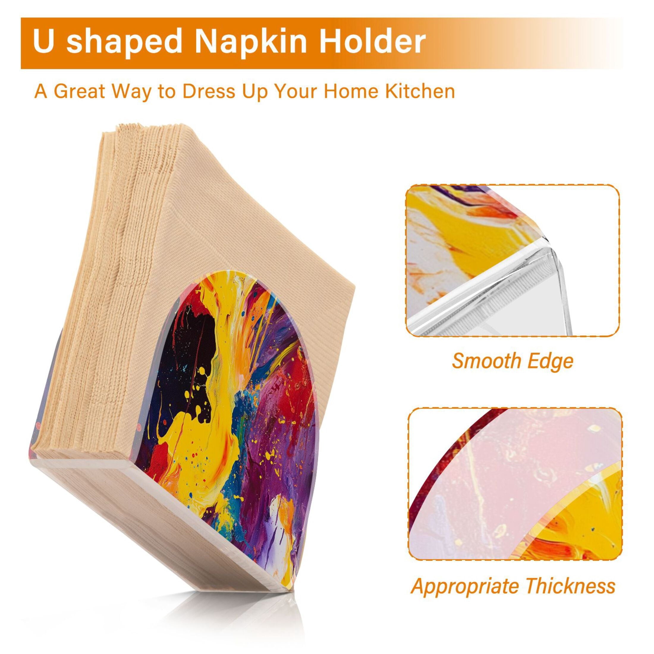Standing Dining Table Napkin Holder - Napkin Holder for Table Kitchen Acrylic Paper Tissue Organization, Flames and Sparks Painting