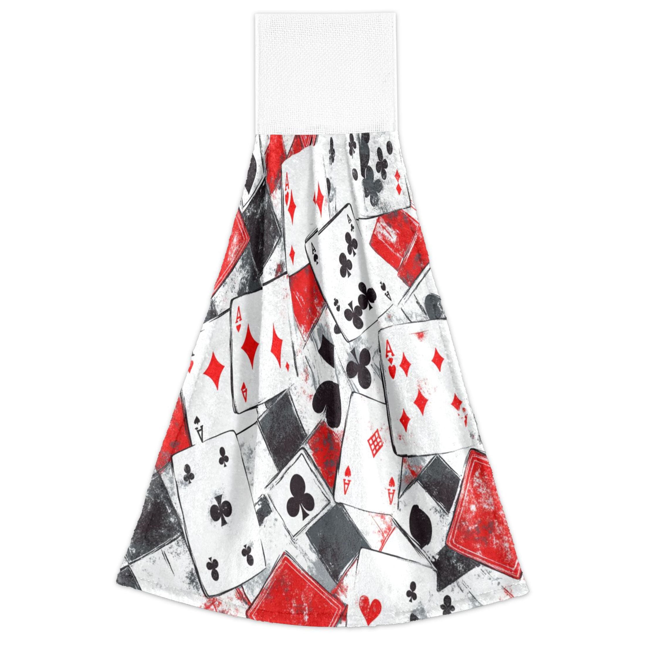 BZSMCE Hanging Hand Towels Fashion Card Game Chaos Pattern 2-Pack - Velcro Style Bathroom Kitchen Towels