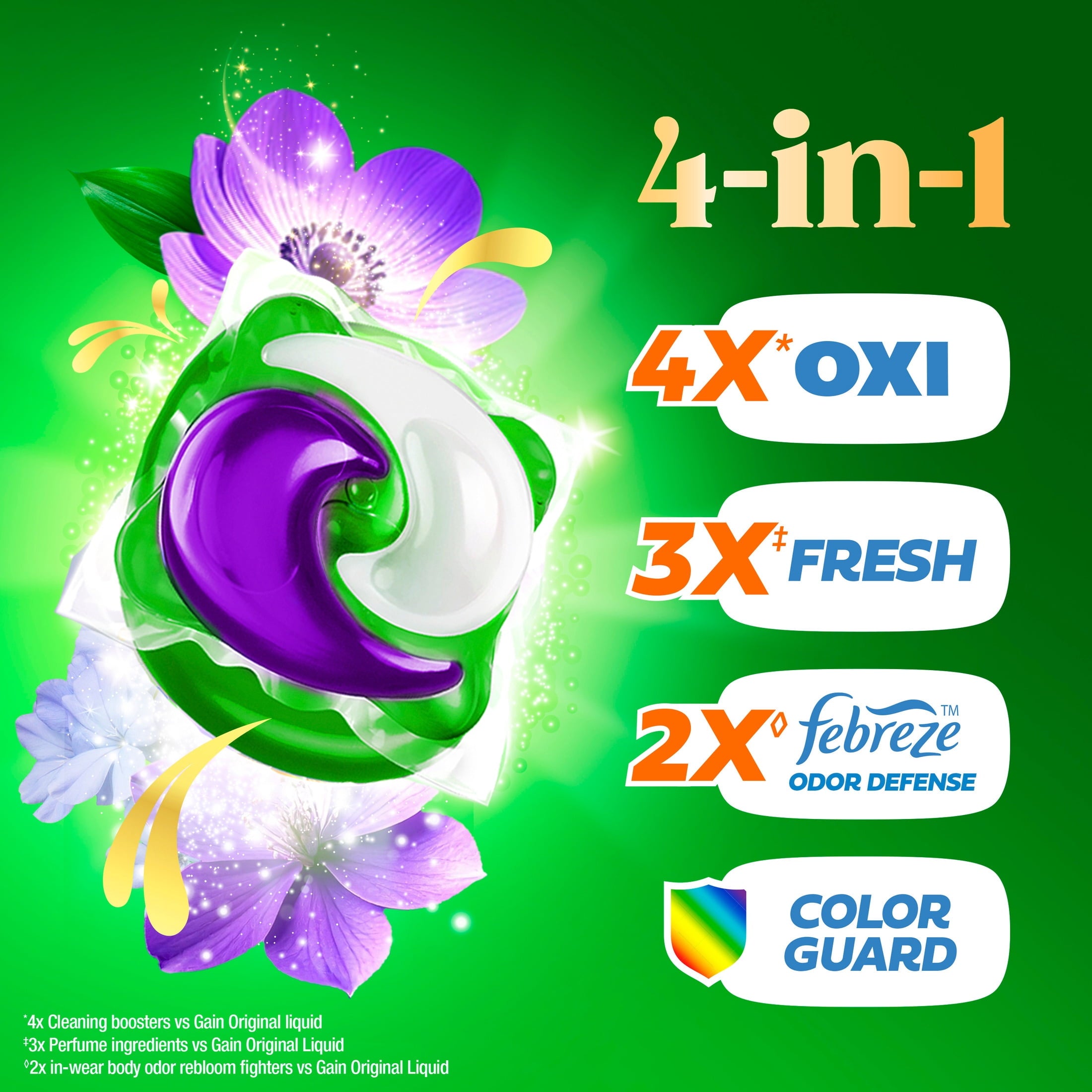 Gain Plus Flings Laundry Detergent Liquid Washing Pacs - Gain's Best All-In-One Clean, Moonlight Breeze Scent, 45 Count