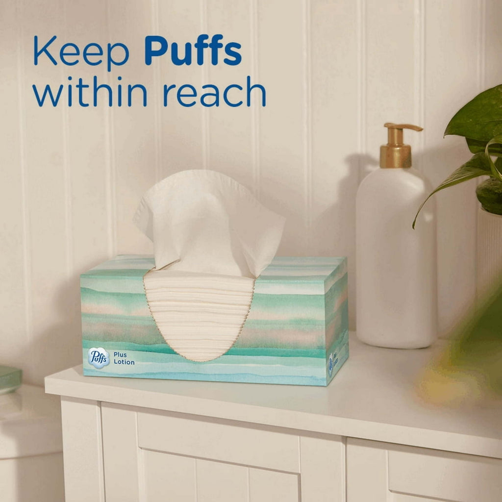 Pack of 2 Puffs Plus Lotion Facial Tissue - 6 Family Size Boxes, 124 Tissues per Box