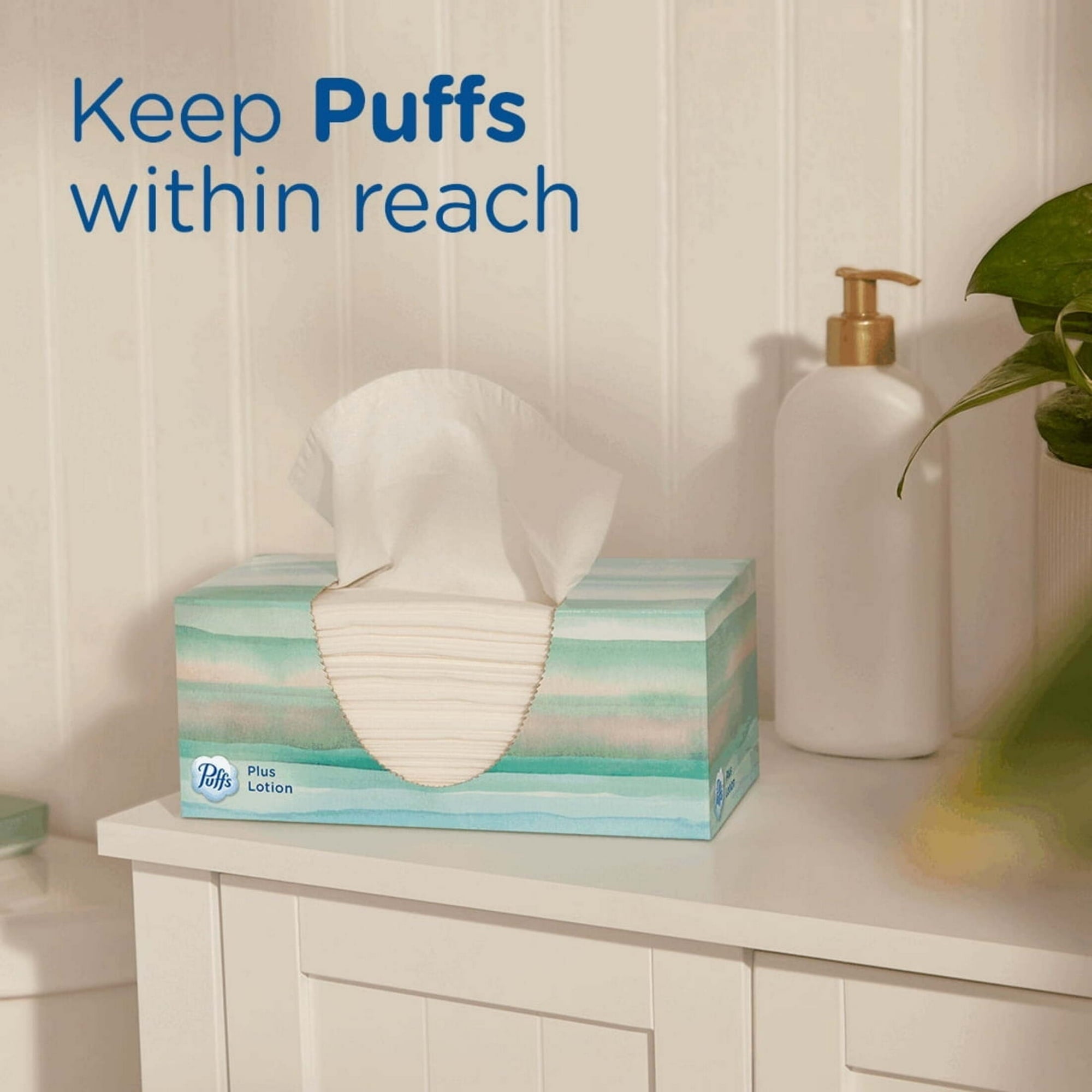 Pack of 2 Puffs Plus Lotion Facial Tissue - 6 Family Size Boxes, 124 Tissues per Box