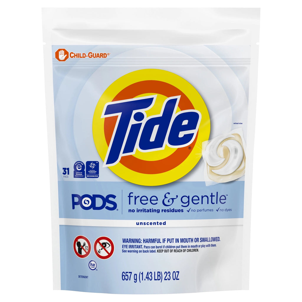 Tide PODS Laundry Detergent Soap Pacs - Free and Gentle, Hypoallergenic, Unscented, 31 Count