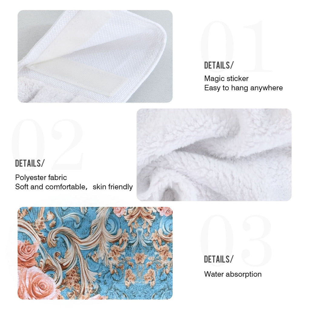 BZSMCE Hanging Hand Towels Fashion Blush Roses on Aqua Pattern 2-Pack - Velcro Style Bathroom Kitchen Towels