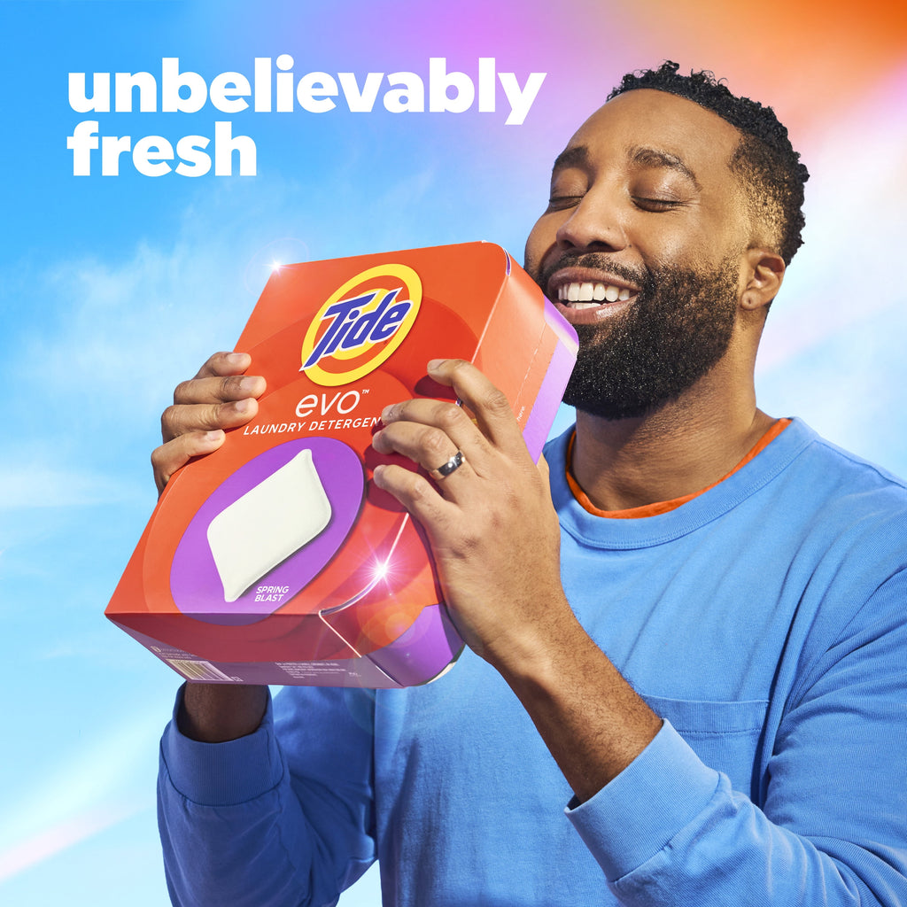 Tide Evo Laundry Detergent Tiles - 100% Concentrated, 6X Cleaning Power, Spring Blast Scent, 42 Count