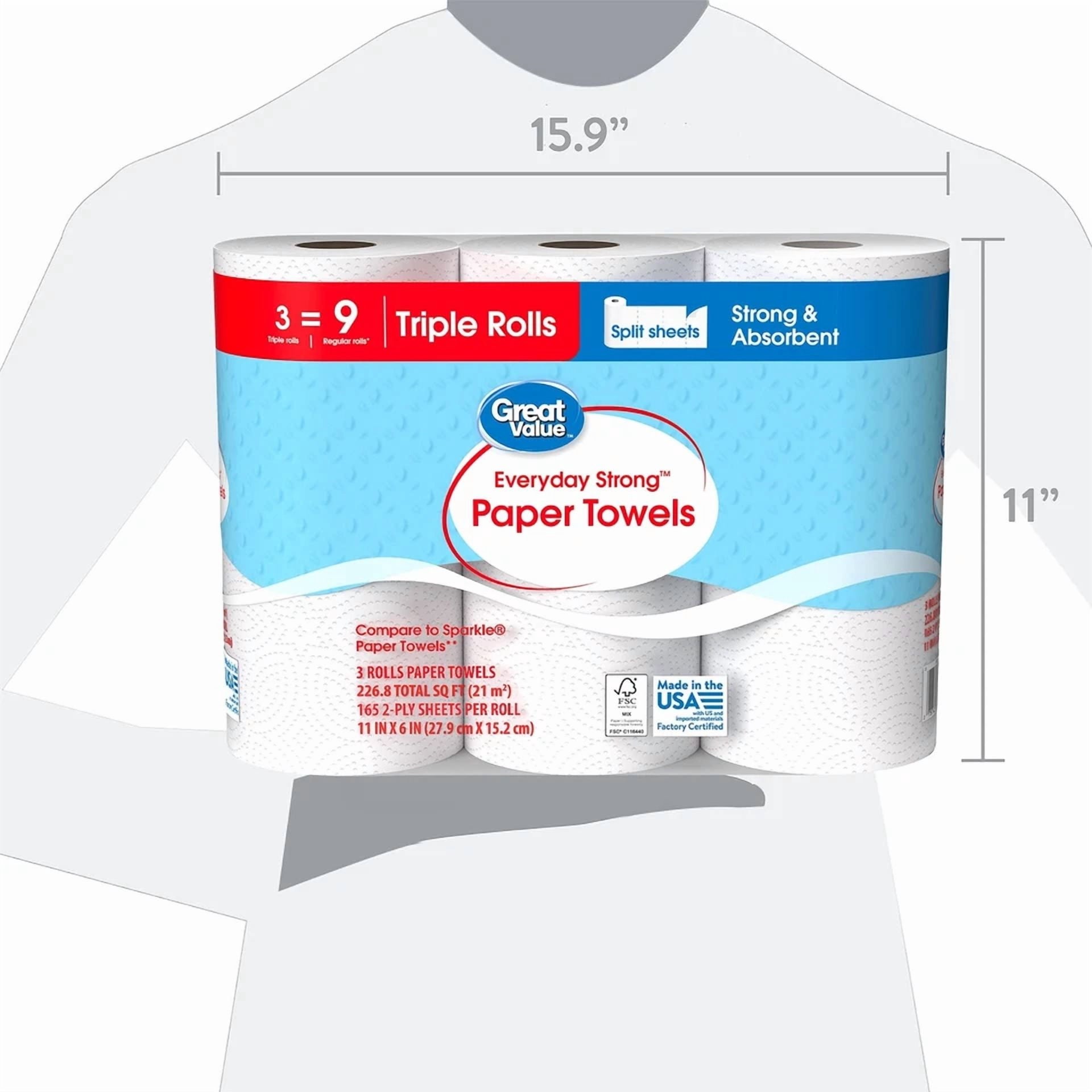 ELVY- Everyday Strong Paper Towels - Split Sheets, 3 Triple Rolls, Compare To Sparkle