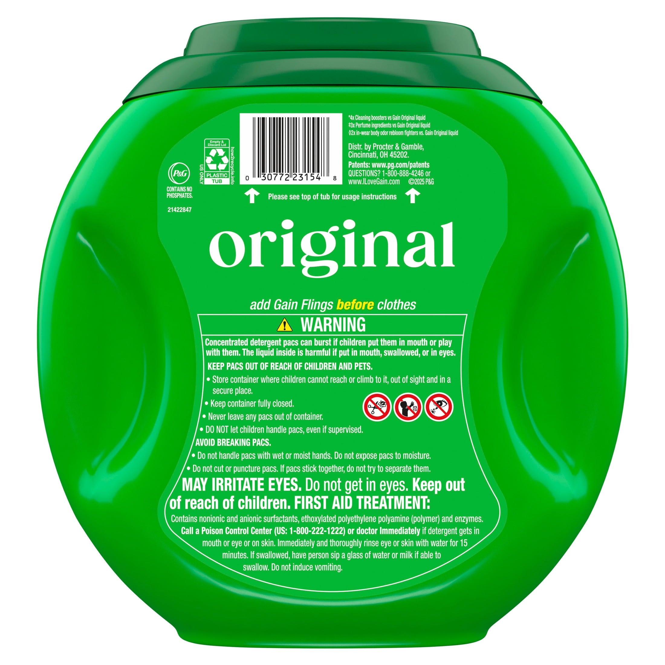 Gain Plus Flings Laundry Detergent Liquid Washing Pacs - Gain's Best All-In-One Clean, Original Scent, 32 Count
