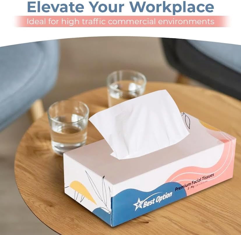 Best Option Soft 2-Ply Facial Tissue - White, 130-Count Box, Gentle and Durable (1, 560 Tissues, Bulk Pack of 12-Boxes)