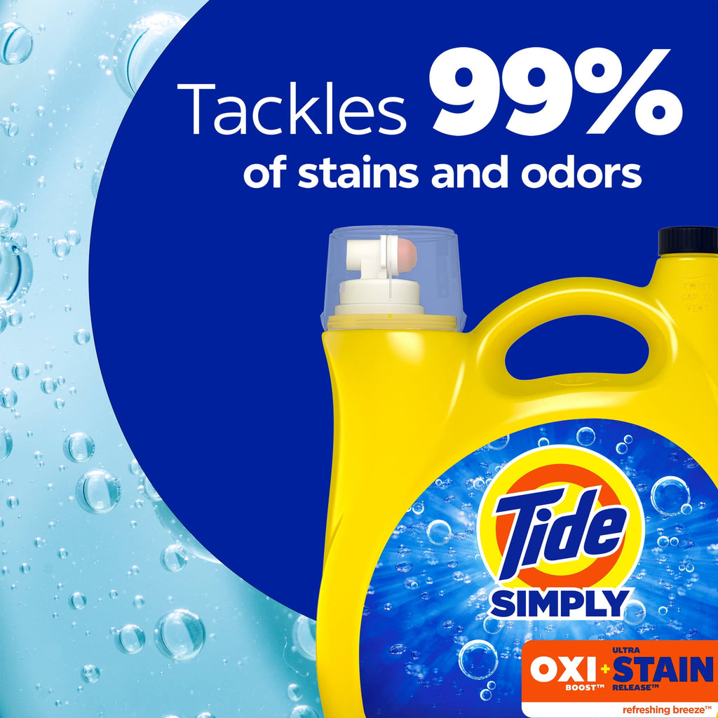 Tide Simply Laundry Detergent Liquid - Oxi Boost + Ultra Stain Release, Refreshing Breeze Scent, 154 fl oz, 115 Loads