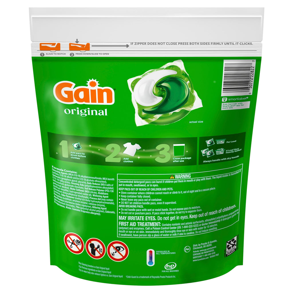 Gain Plus Flings Laundry Detergent Liquid Washing Pacs - Gain's Best All-In-One Clean, Original Scent, 18 Count
