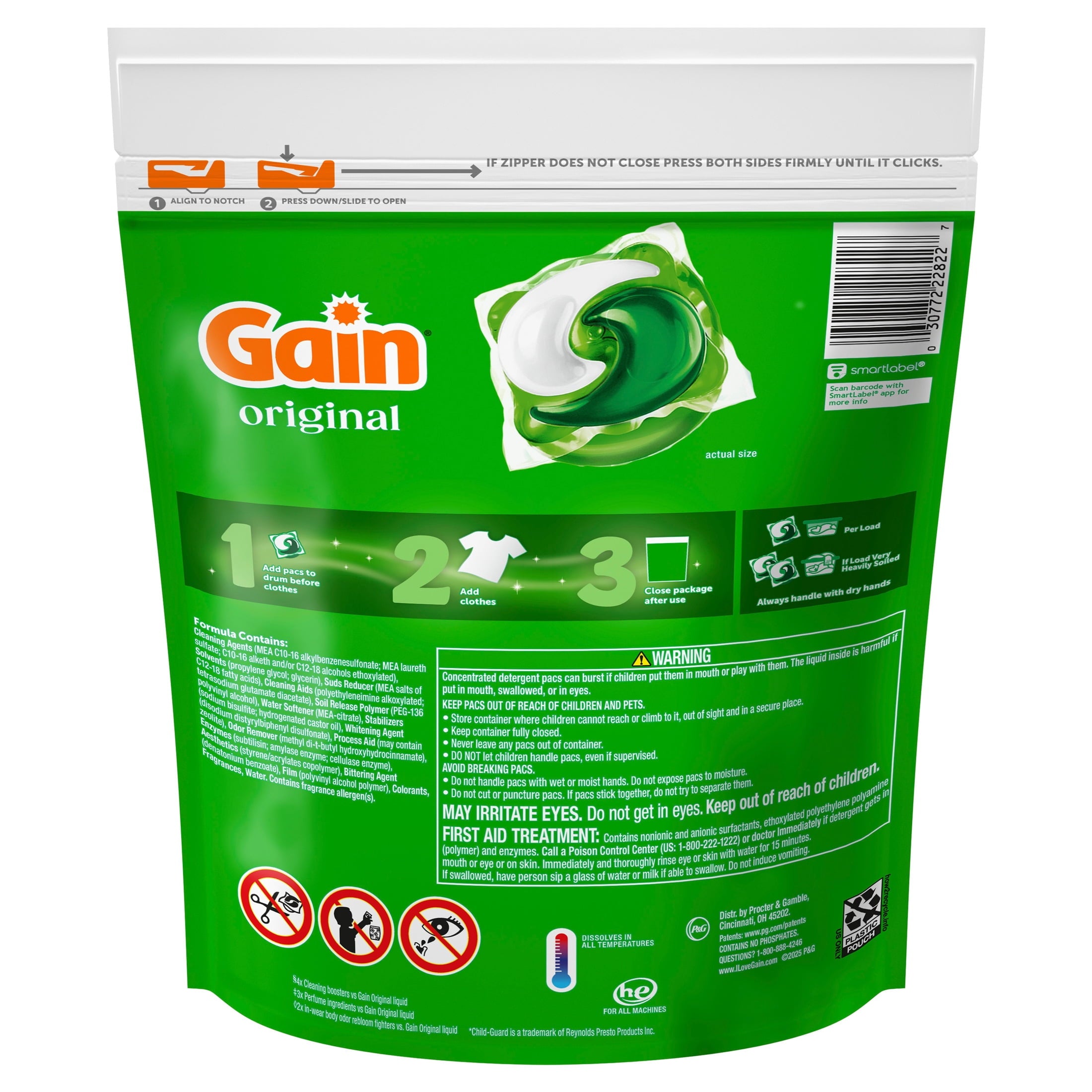 Gain Plus Flings Laundry Detergent Liquid Washing Pacs - Gain's Best All-In-One Clean, Original Scent, 18 Count