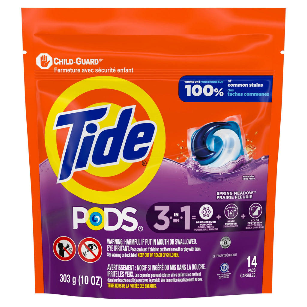 Tide PODs Laundry Detergent - 14 Count, Spring Meadow Scent, 3-in-1 Stain Remover, Odor Fighter, Color Protector, Concentrated Laundry Soap Pacs