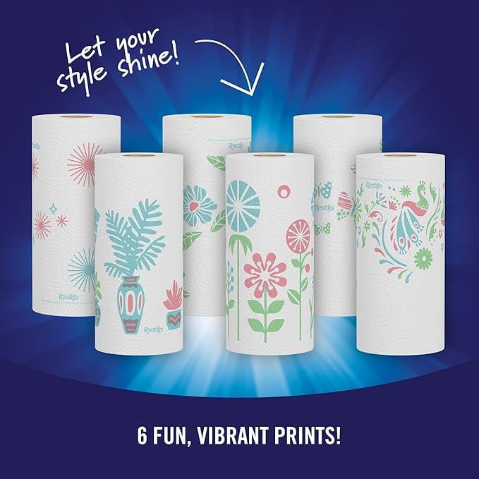 Sparkle Pick-A-Size Paper Towels - Spirited Prints, 6 Double Rolls = 12 Regular Rolls, Everyday Value Paper Towel With Full And Half Sheets