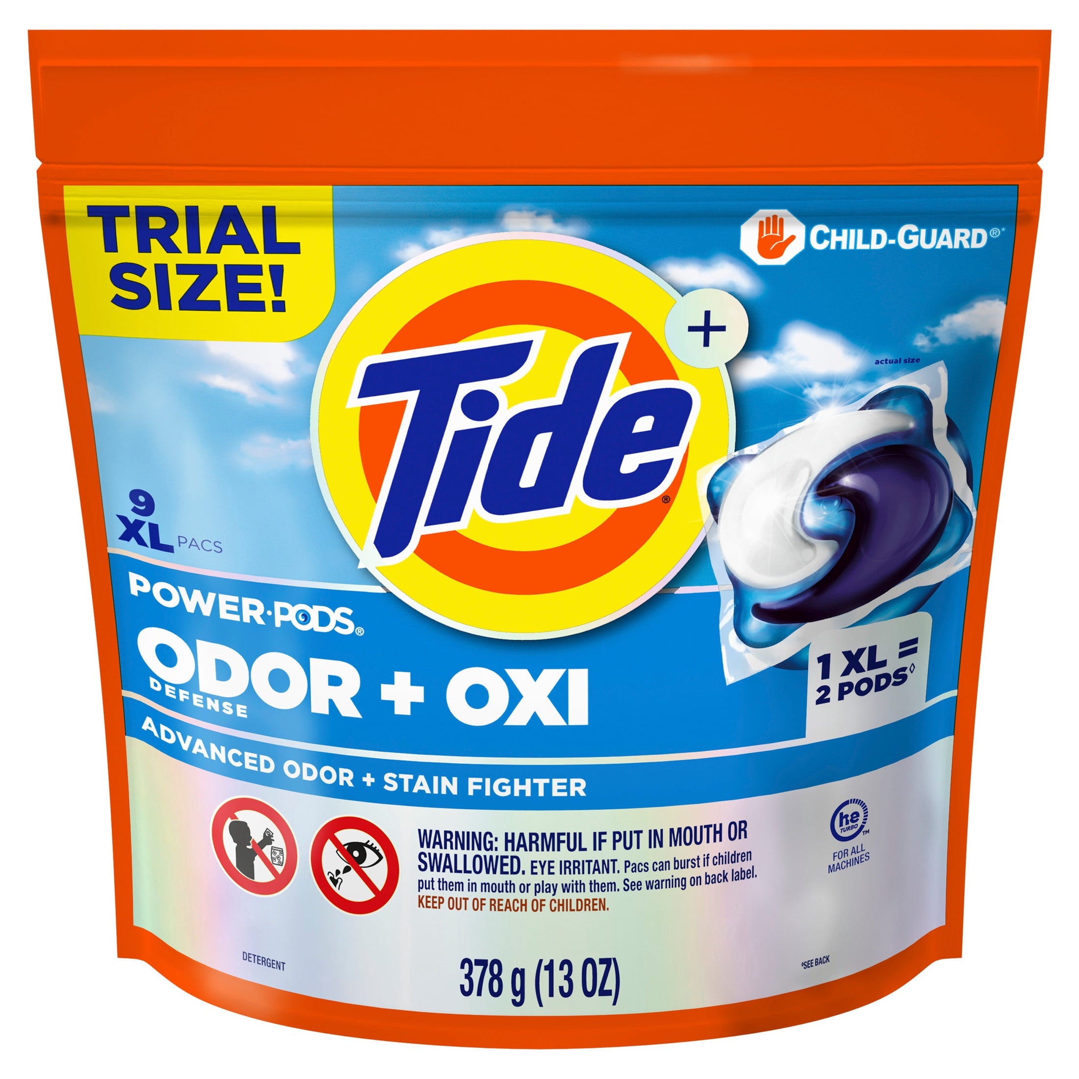 Tide Odor Defense + Oxi Laundry Detergent Pacs - Original Scent, 9 Count, Advanced Odor + Stain Fighter, laudry soap washing detergent pacs