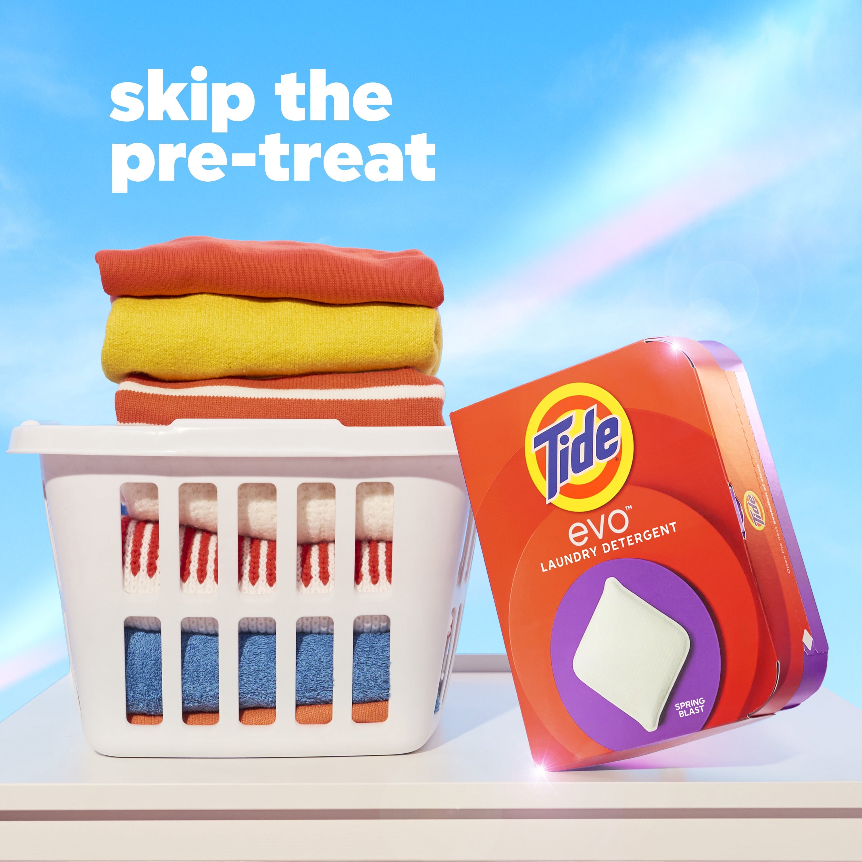 Tide Evo Laundry Detergent Tiles - 100% Concentrated, 6X Cleaning Power, Spring Blast Scent, 42 Count