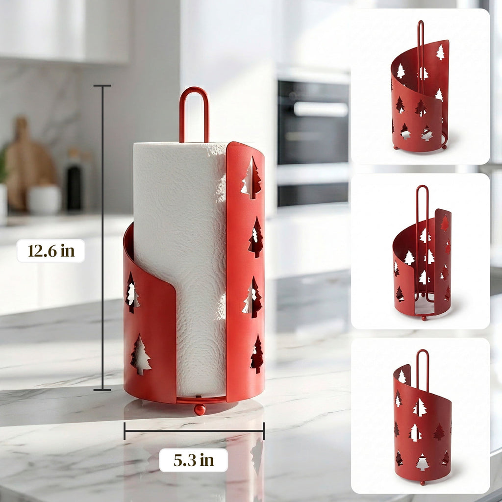 Megier Paper Towel Holder with Hope Tree Design - Tissue Paper Towel Storage and Organization for Tabletop Decoration, Unique with Two Color Choice (Matte Red)