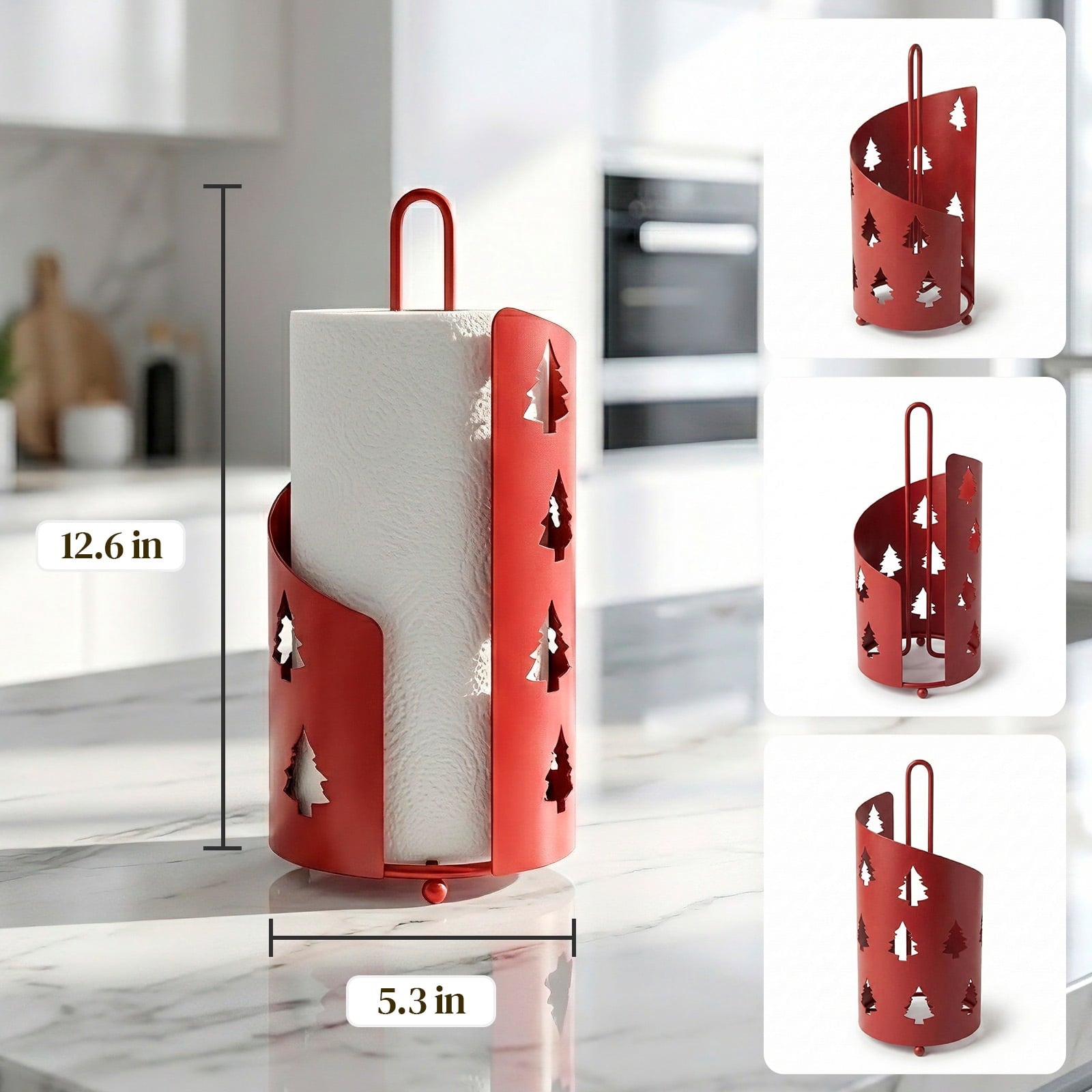Megier Paper Towel Holder with Hope Tree Design - Tissue Paper Towel Storage and Organization for Tabletop Decoration, Unique with Two Color Choice (Matte Red)