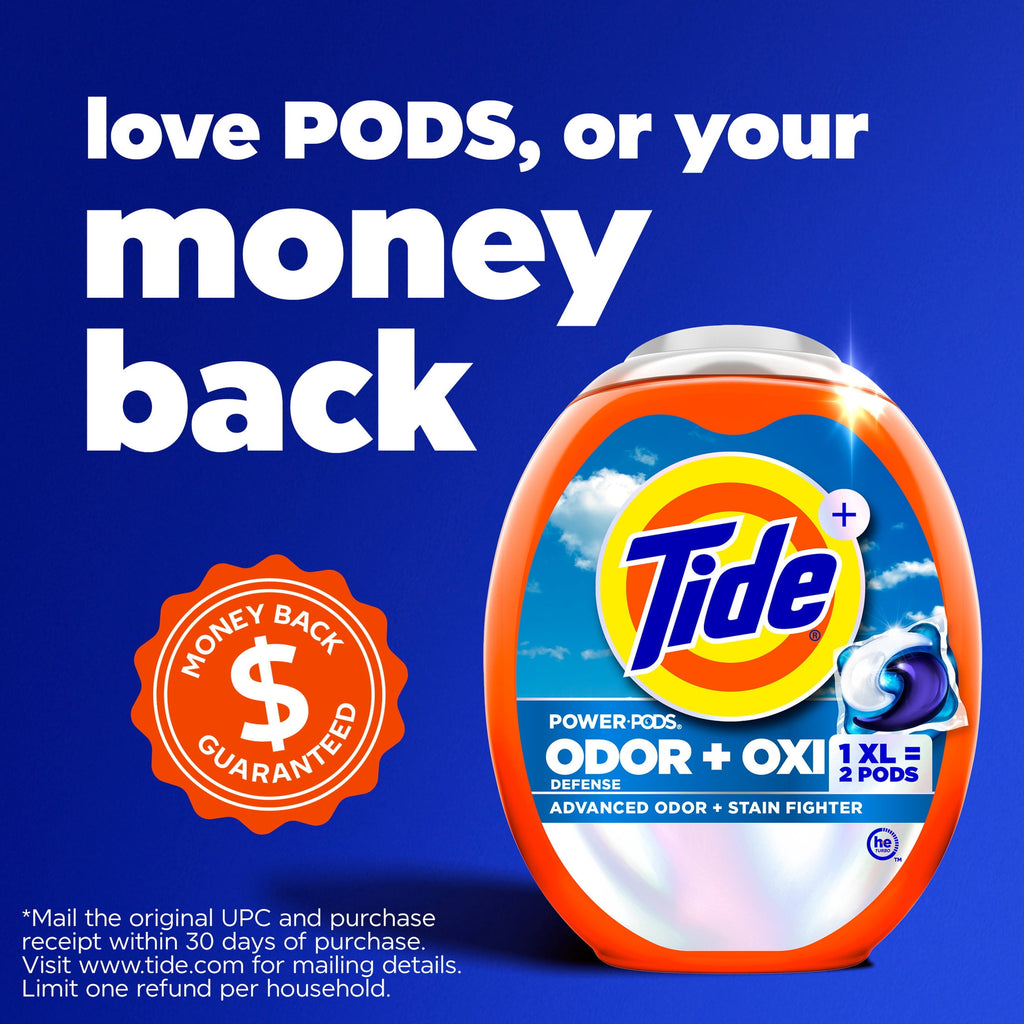 Tide Odor Defense + Oxi Laundry Detergent Pacs - Original Scent, 9 Count, Advanced Odor + Stain Fighter, laudry soap washing detergent pacs
